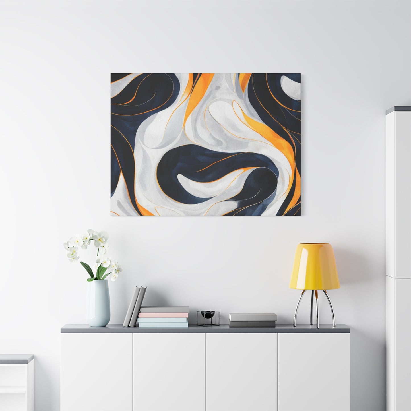 Abstract Navy & Gold Swirl Matte Canvas Wall Art