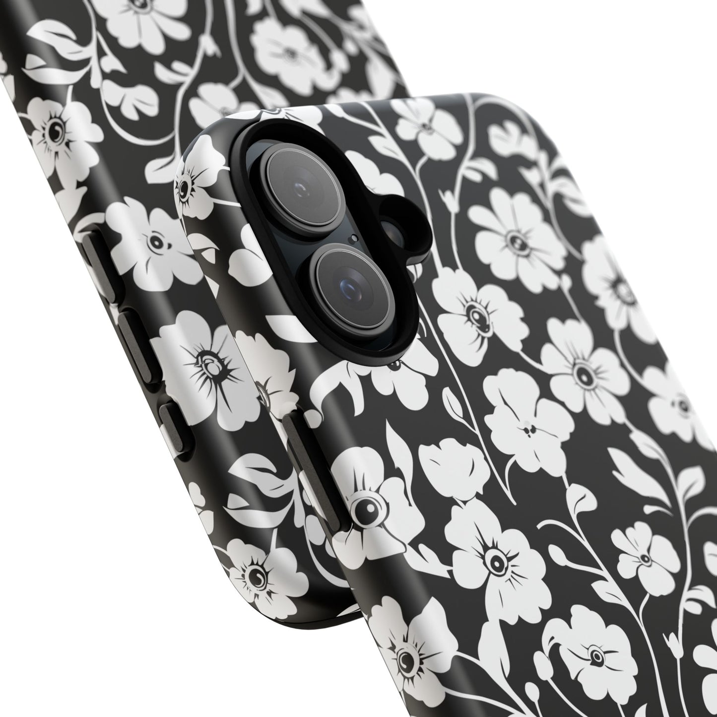Floral Noir Tough Phone Case — Black & White Flower Protective Cover