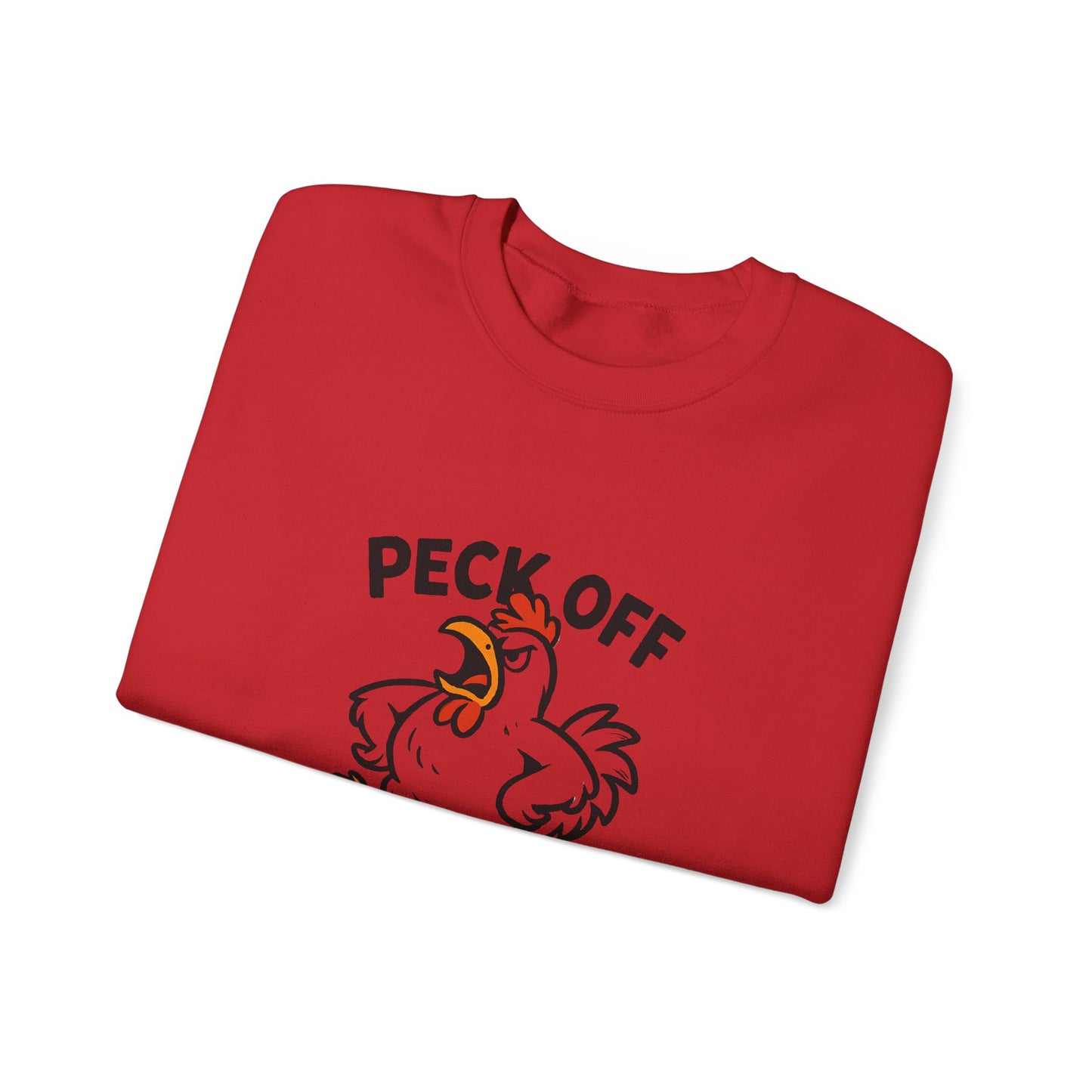 Crewneck Sweatshirt — 'Peck Off' Funny Angry Chicken Graphic