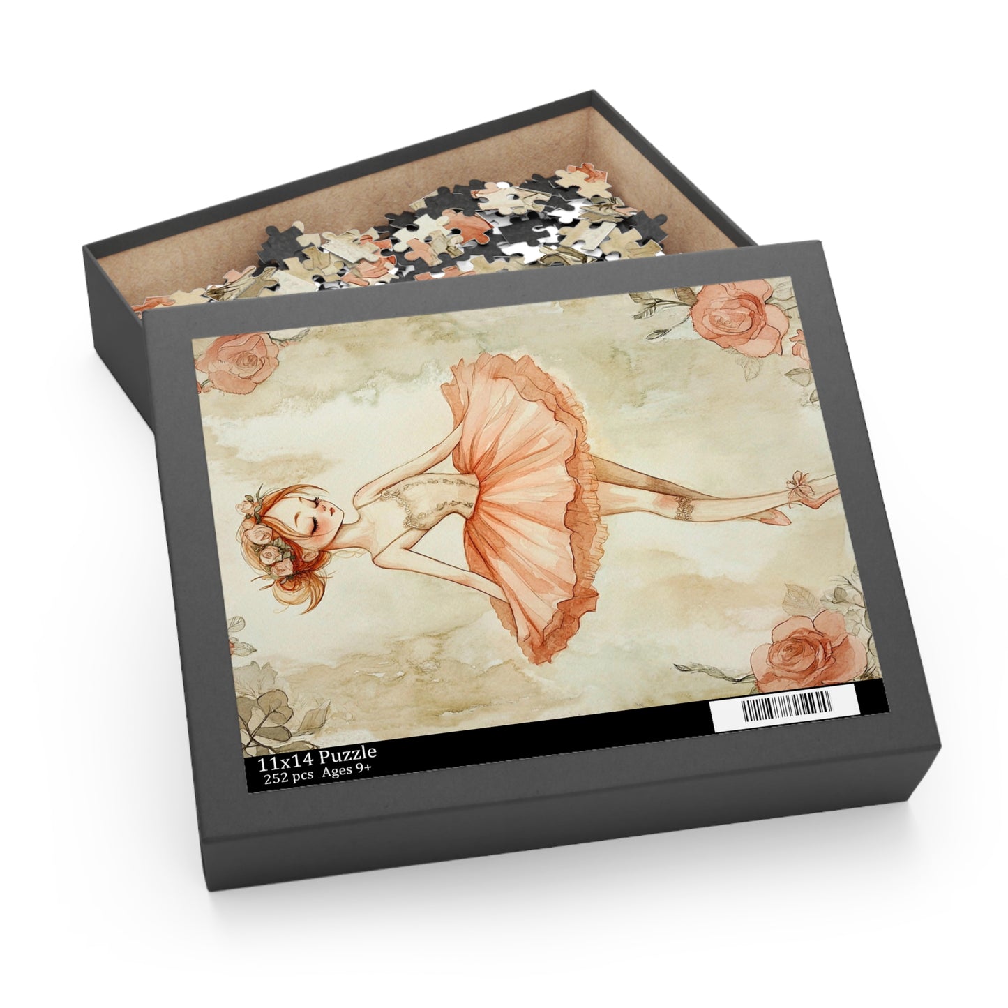 Ballerina Floral Jigsaw Puzzle — Vintage Rose Dance (120/252/500pc)