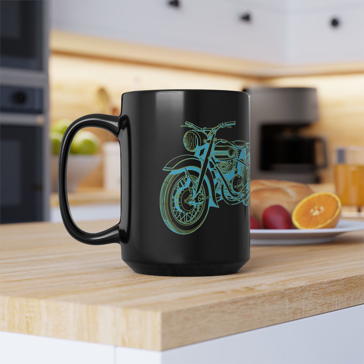 Motorcycle Sketch Black 15oz Mug — Vintage Bike Coffee Cup
