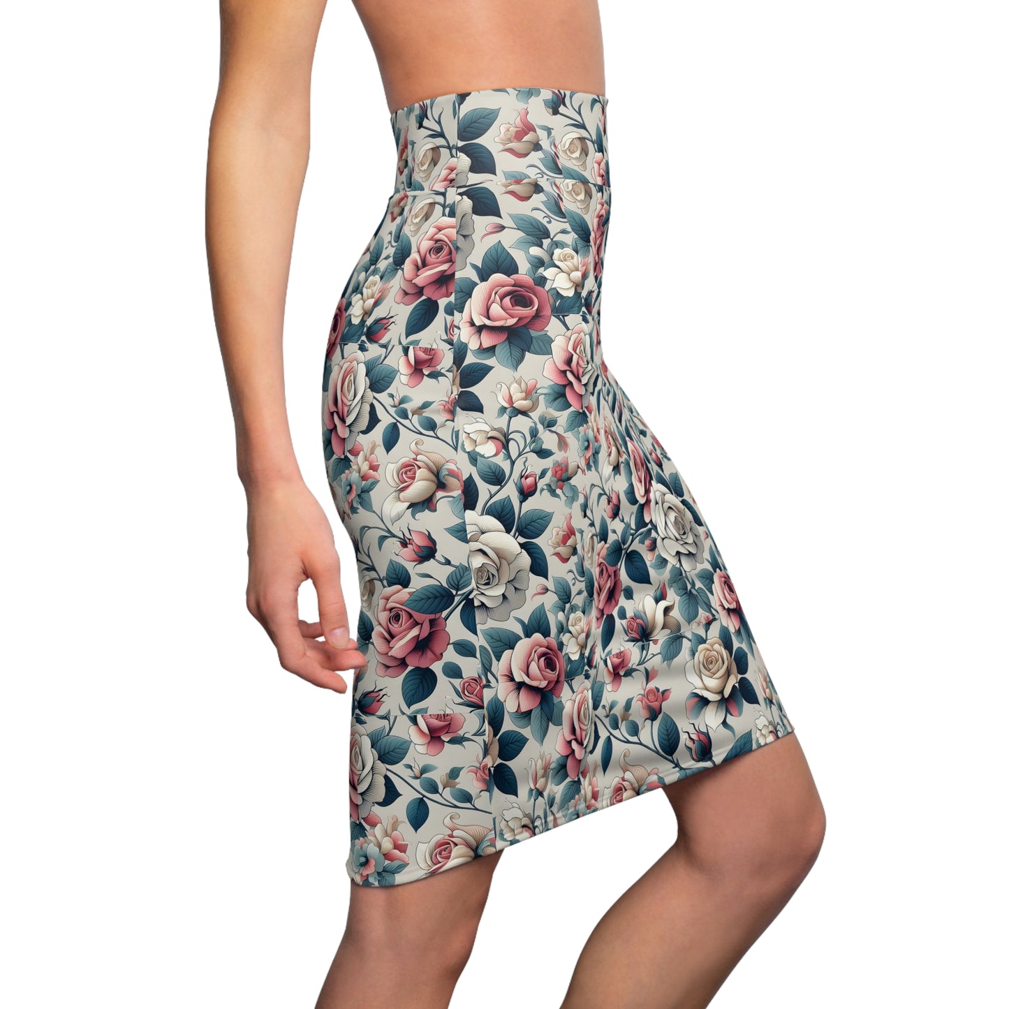 Floral Vintage Rose Pencil Skirt — Pastel