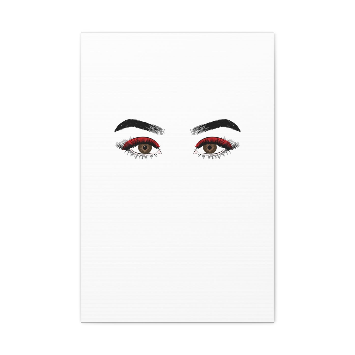 Glam Eyes Matte Canvas Wall Art — Brown Eyes with Red Lashes