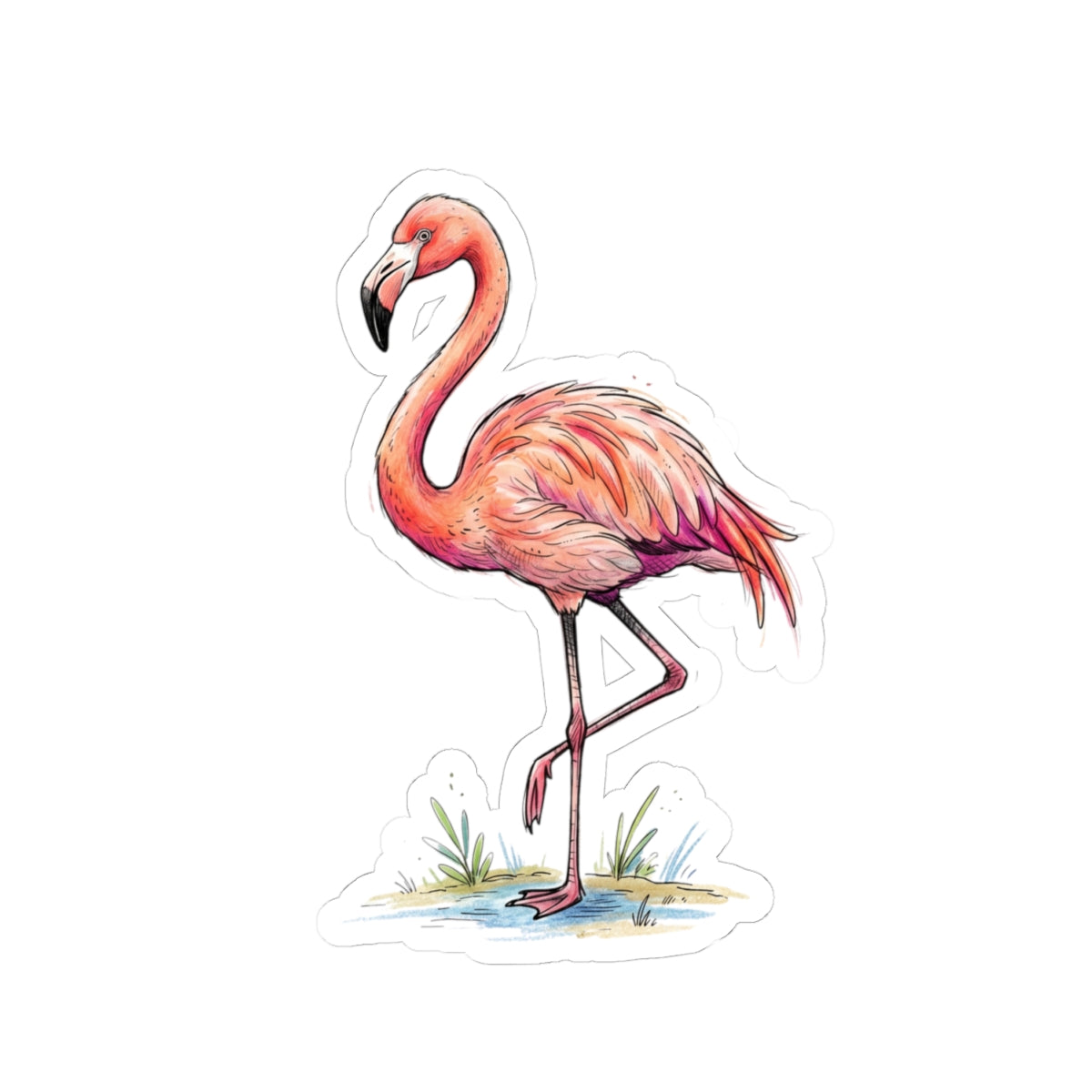 Flamingo Watercolor Sticker — Pink Flamingo Kiss-Cut Decal for Laptops, Water Bottles & Phones