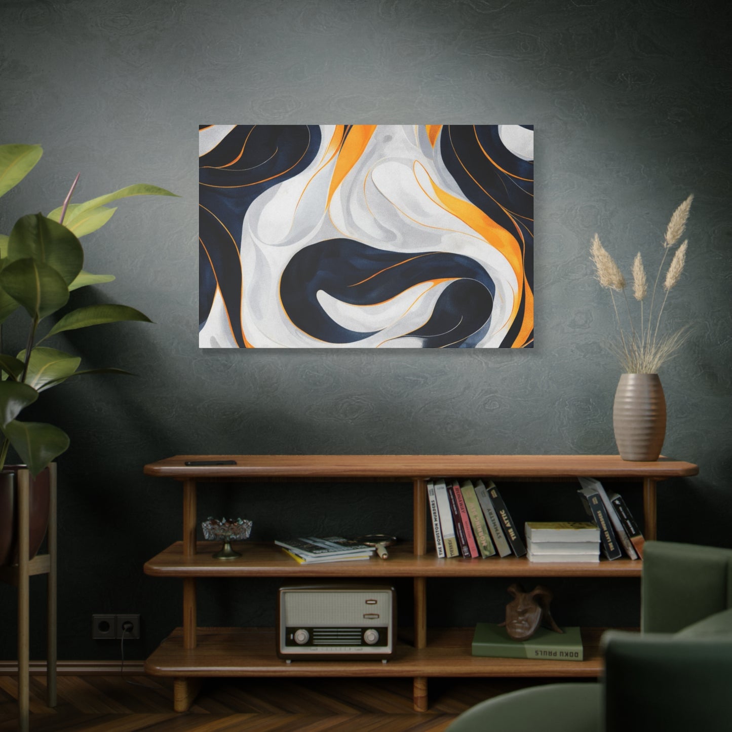Abstract Navy & Gold Swirl Matte Canvas Wall Art