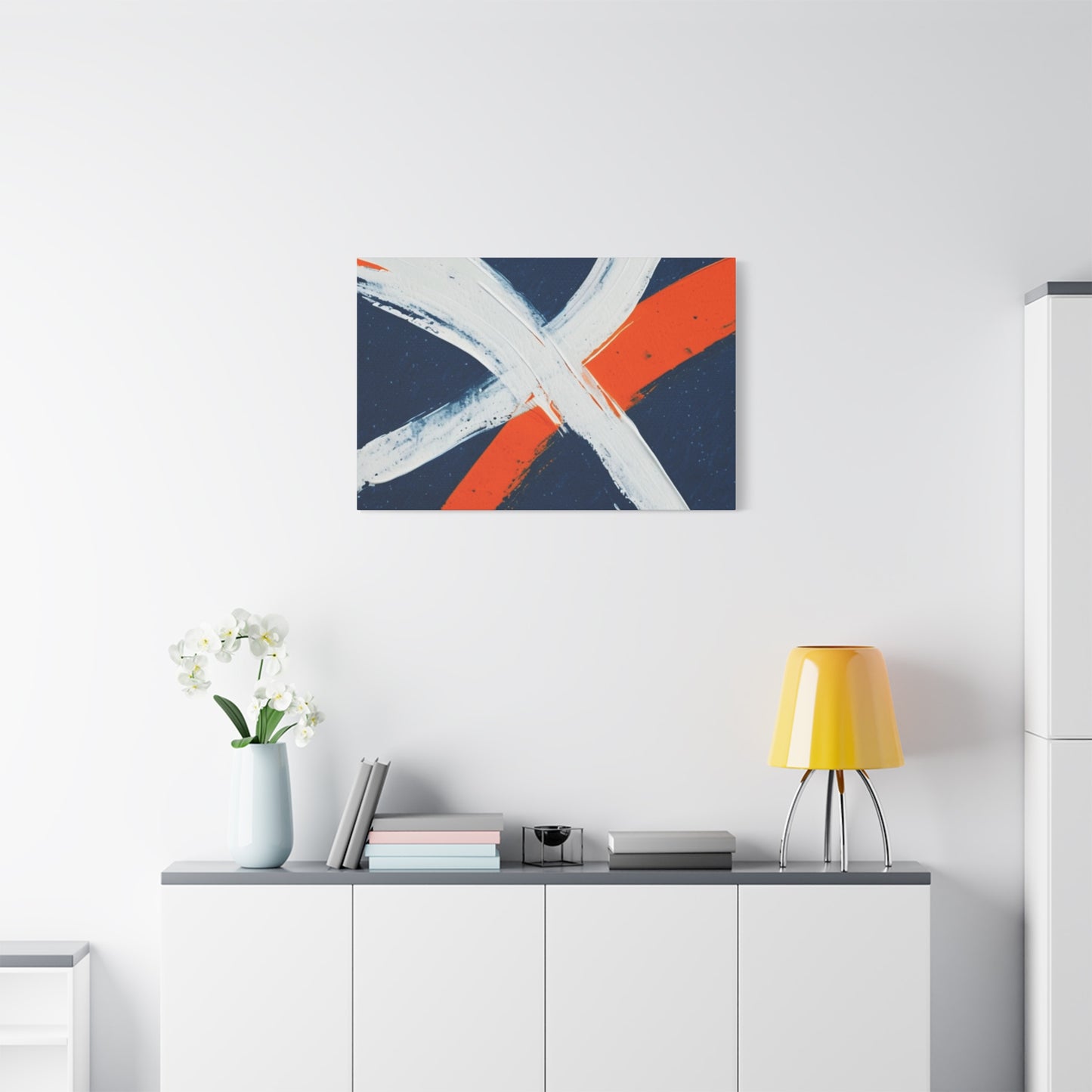 Abstract Navy & Orange Brushstroke Canvas