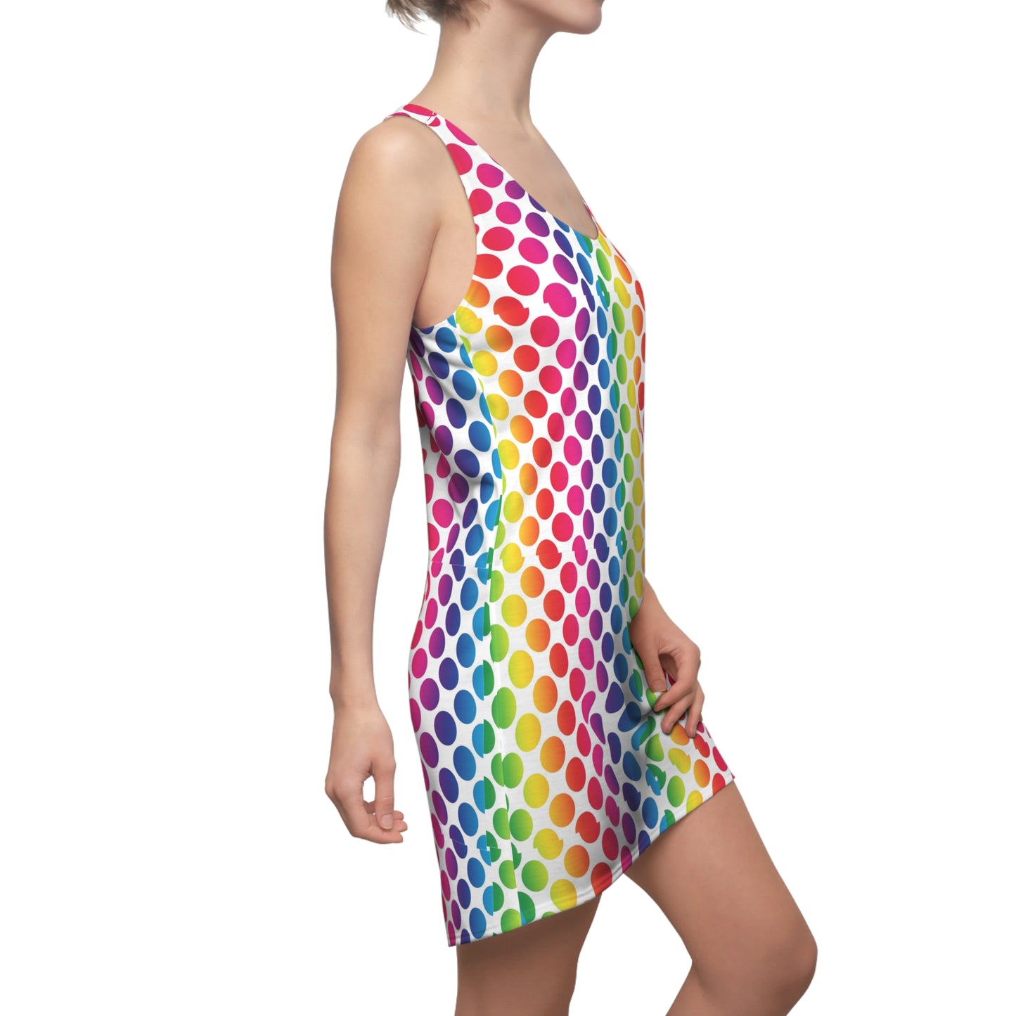 Colorful Polka Dot Racerback Dress, Summer Dress, Festival Wear, Party Outfit, Casual Dress, Vibrant Dress, Gift for Her