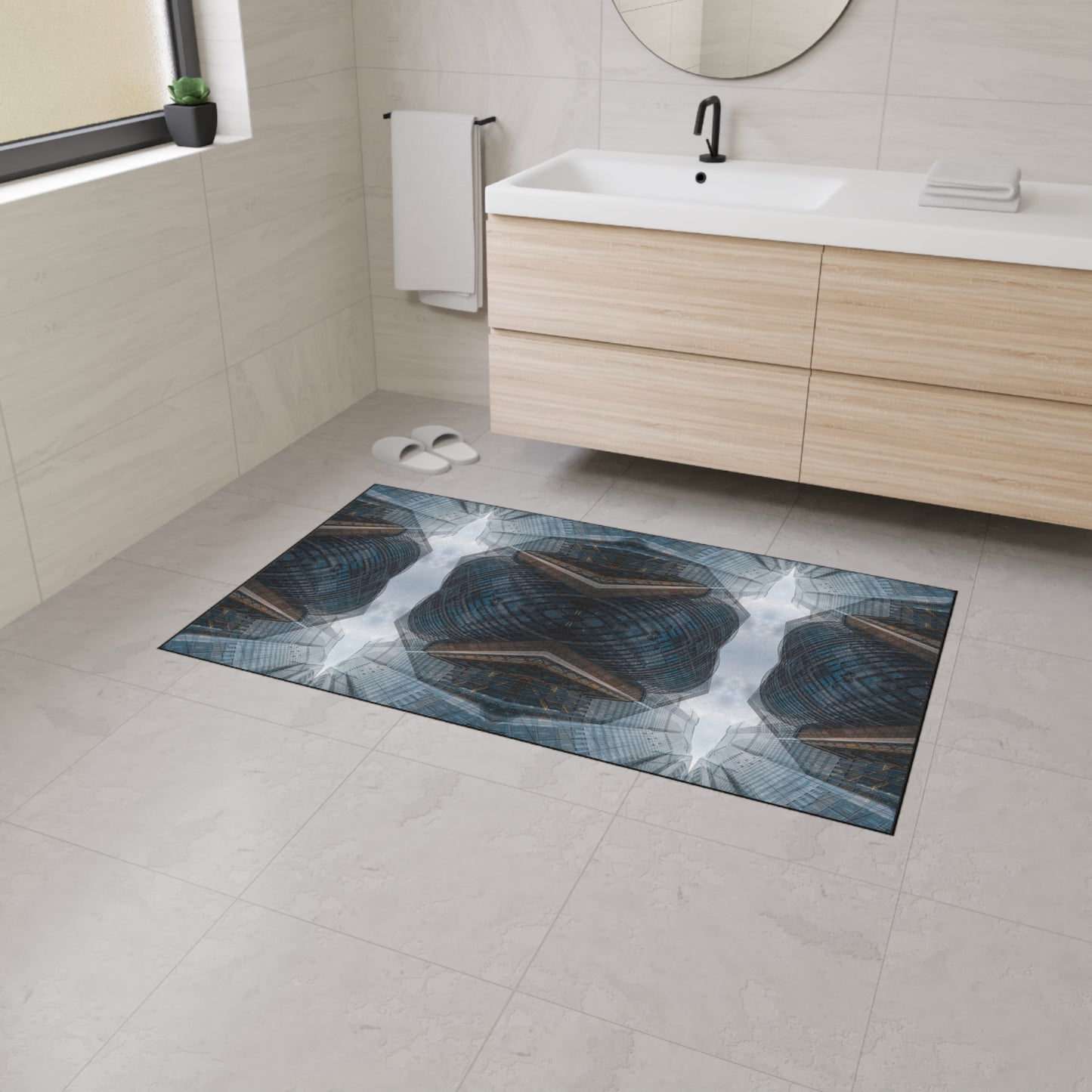 Industrial Kaleidoscope Heavy-Duty Floor Mat — Geometric Urban Entry Rug