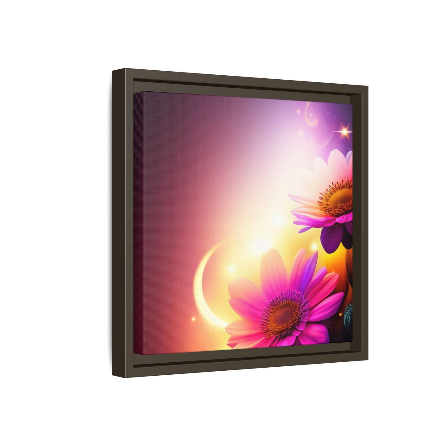 Framed Floral Canvas Art — Pink Daisies Sunset Wall Print