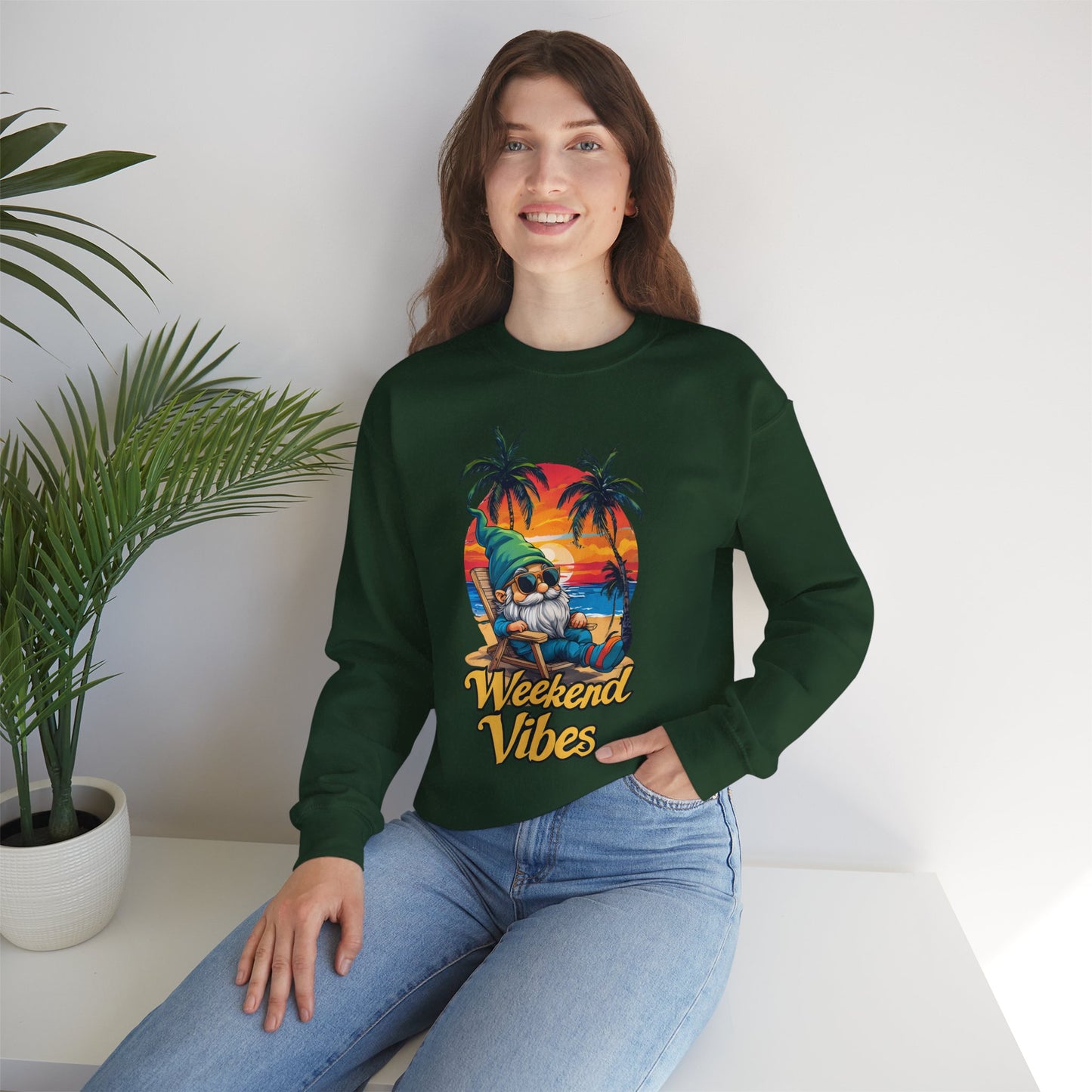 Crewneck — "Weekend Vibes" Tropical Gnome Sweatshirt