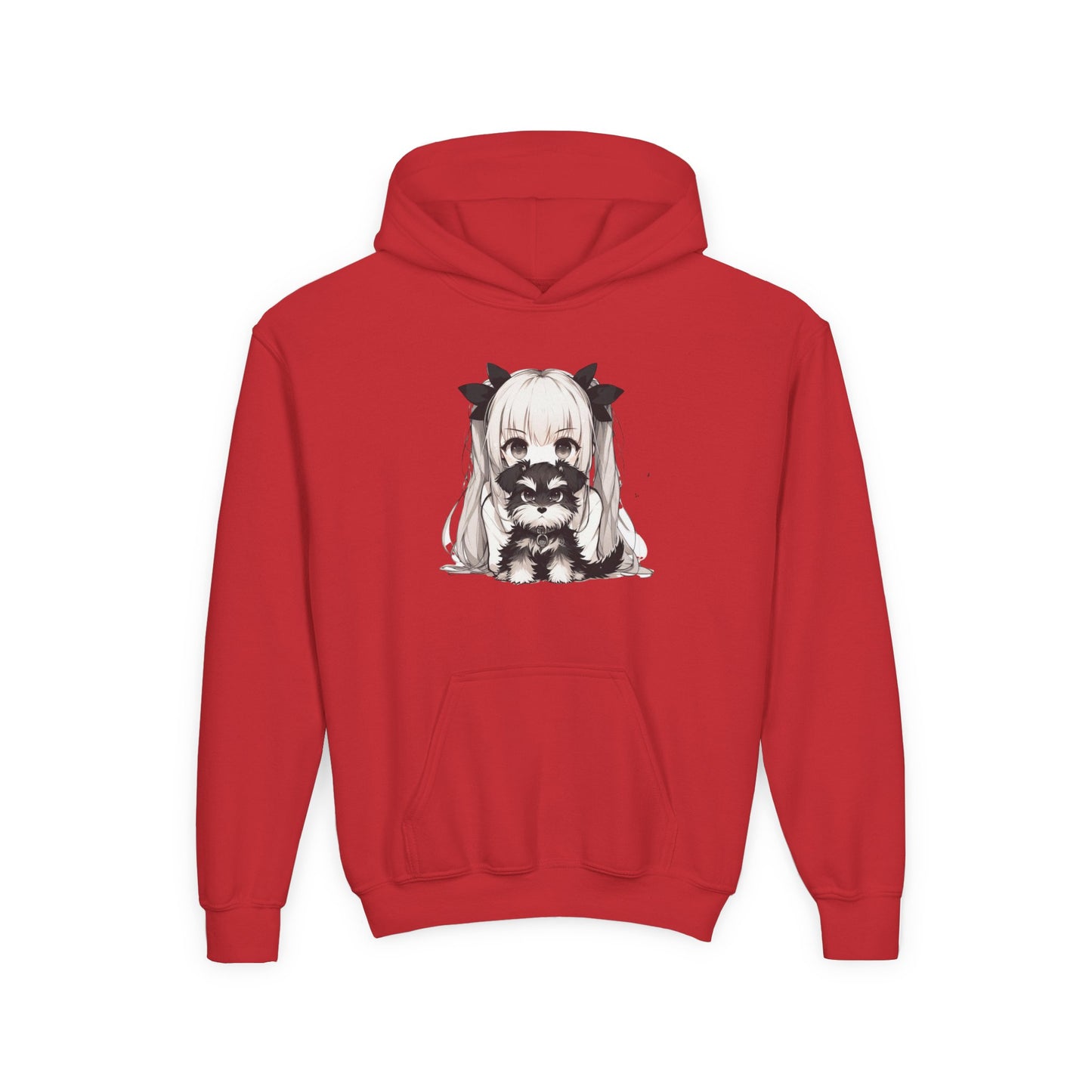 Cute Anime Girl & Puppy Youth Hoodie — Kawaii Kids Pullover for Anime Fans