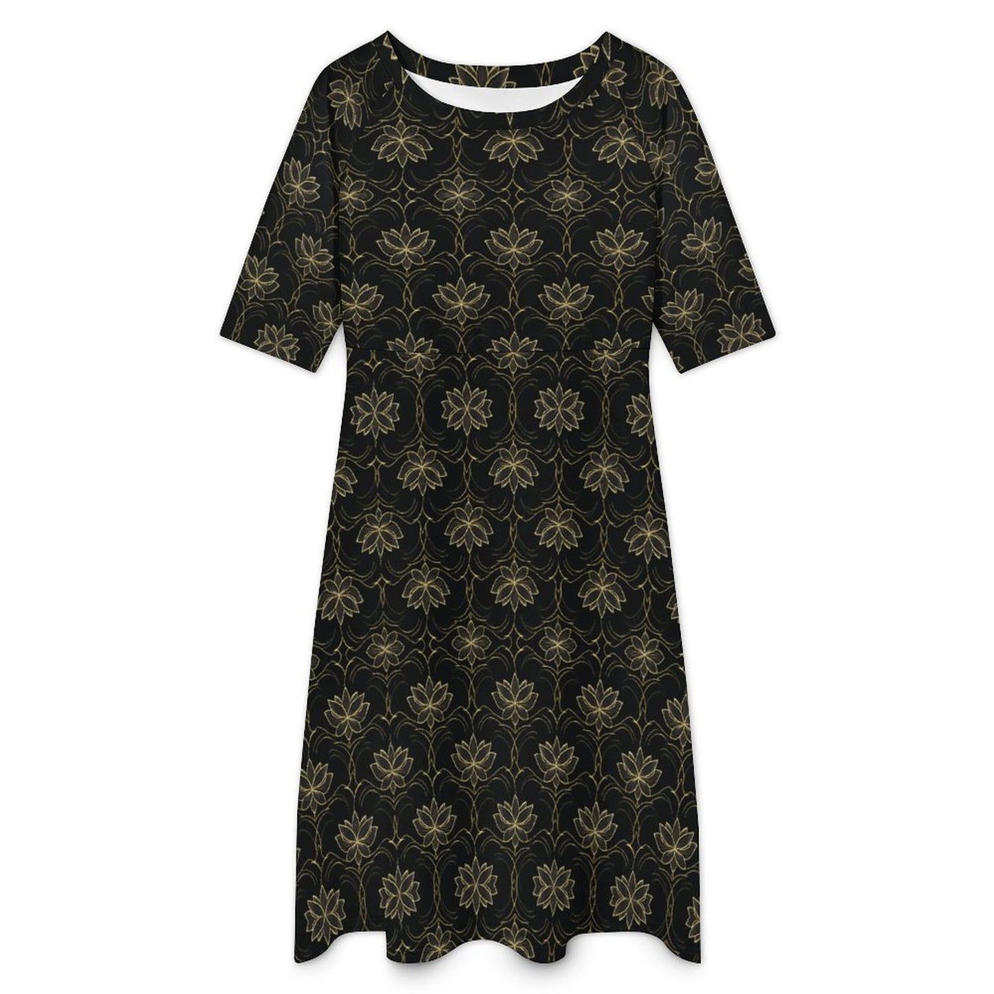 Round Neck 3/4 Sleeve Long Dress
