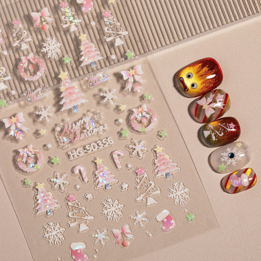Christmas atmosphere nail art sticker 5D relief three-dimensional Santa Claus Elk nail sticker jewelry HG model