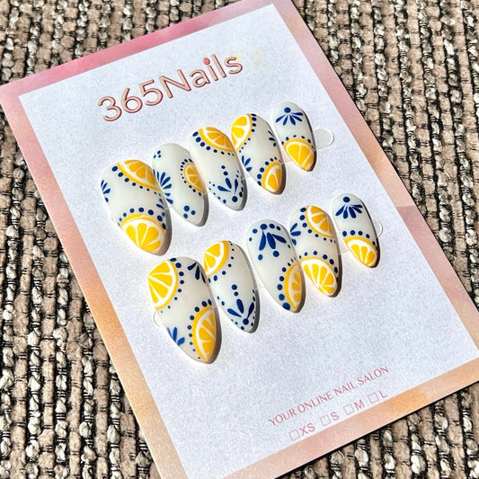 365nails: "Mediterranean Lemon" – Handmade Medium Almond Press On Nails – Image 2