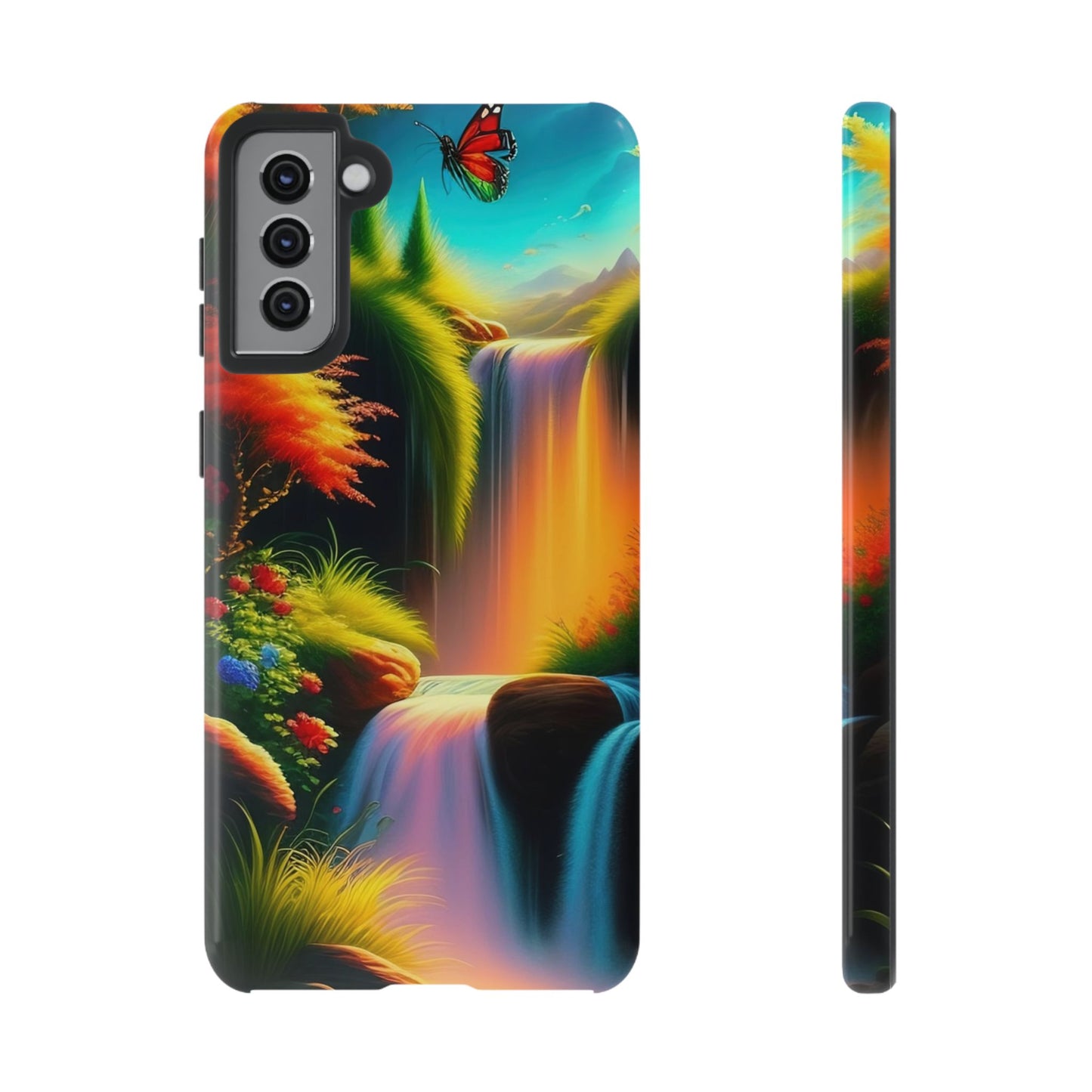 Phone Case - Vibrant Waterfall Landscape with Butterfly | Colorful Nature Protective Case