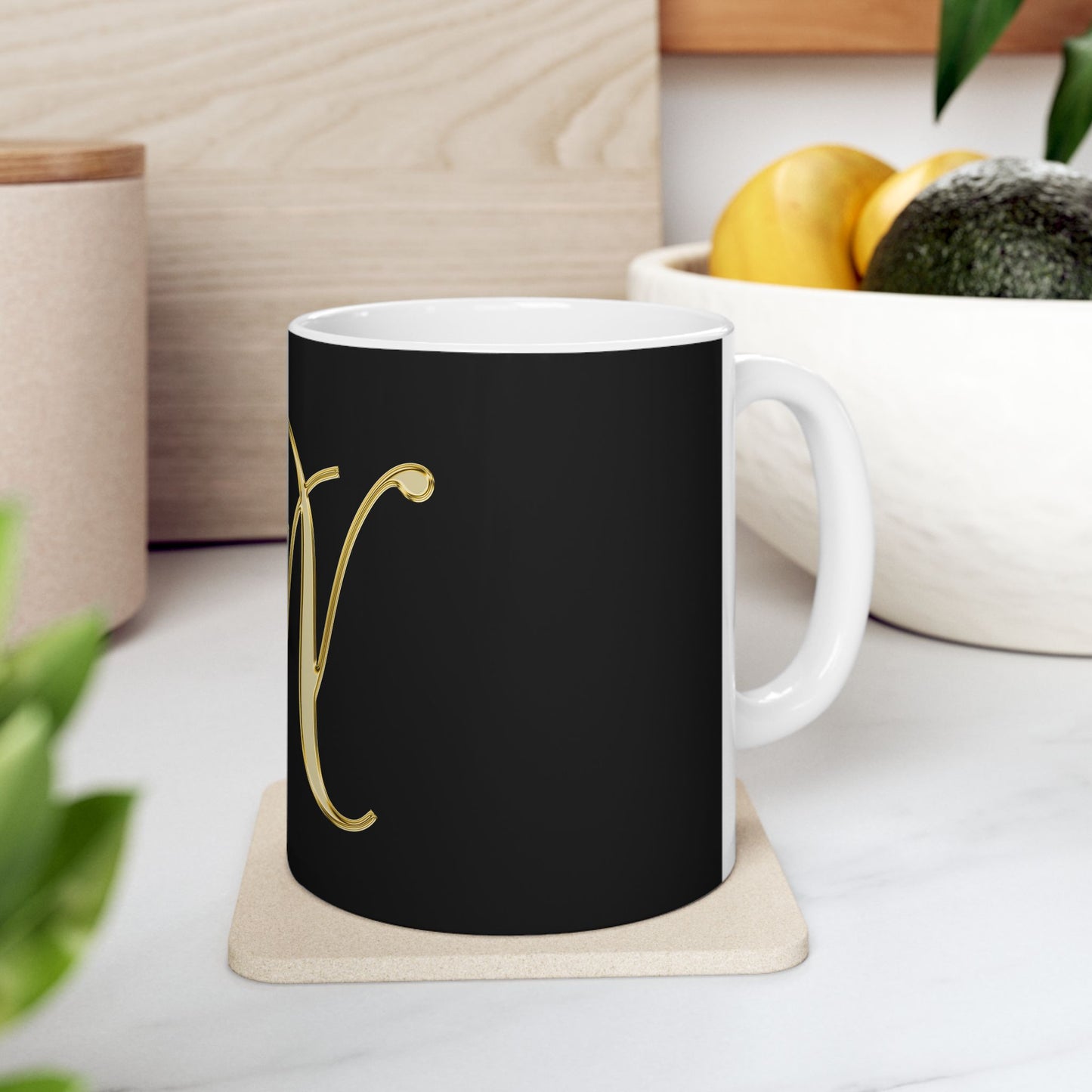 Gold Script Letter N Ceramic Mug — Elegant Monogram Coffee Cup (11oz, 15oz)
