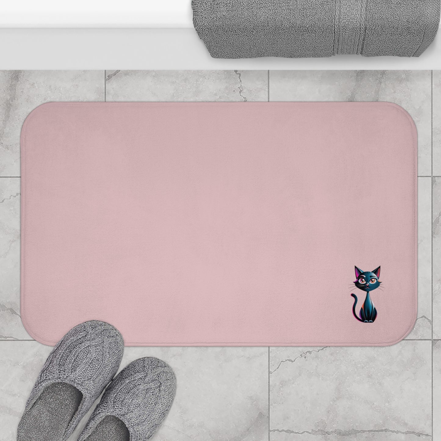 Pink Cat Bath Mat, Cute Bathroom Decor, Cat Lover Gift, Soft Absorbent Mat, Pet-Themed Home Essentials, Pink Cat Decor