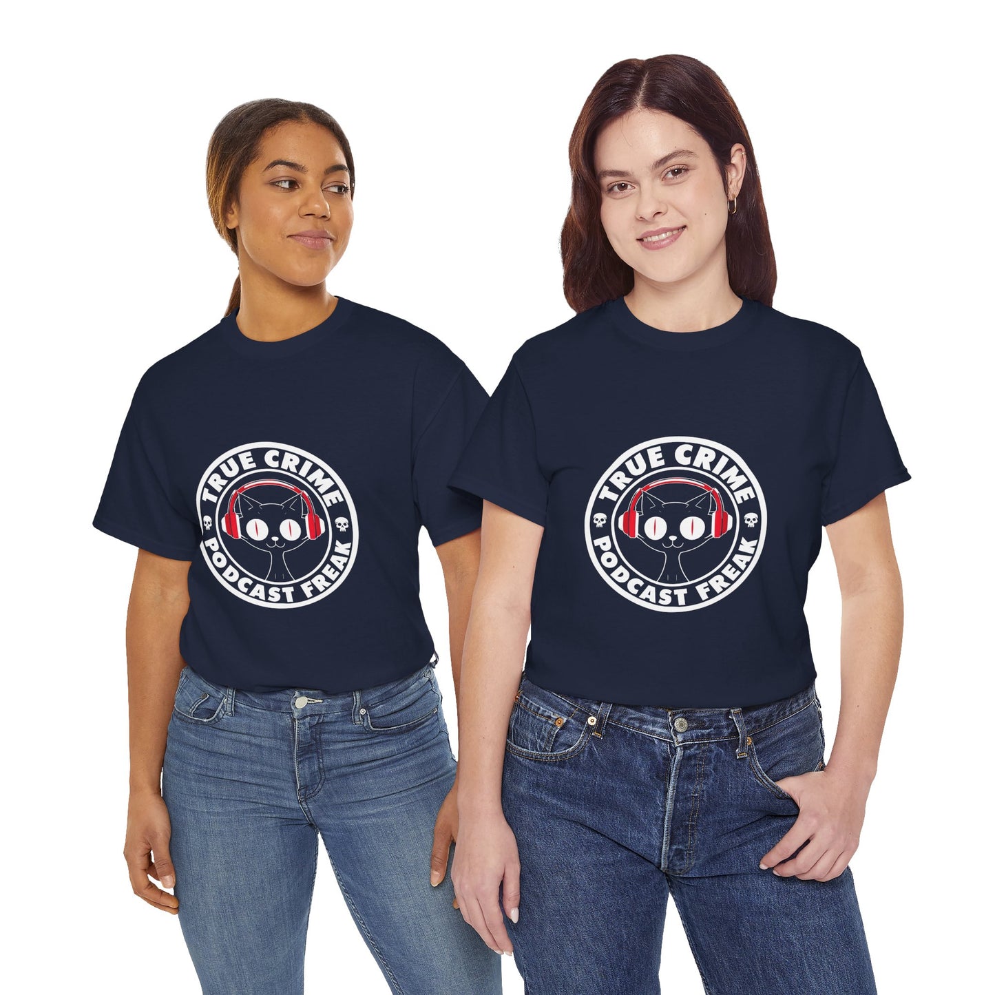 True Crime Podcast Tee — Cat with Headphones Logo