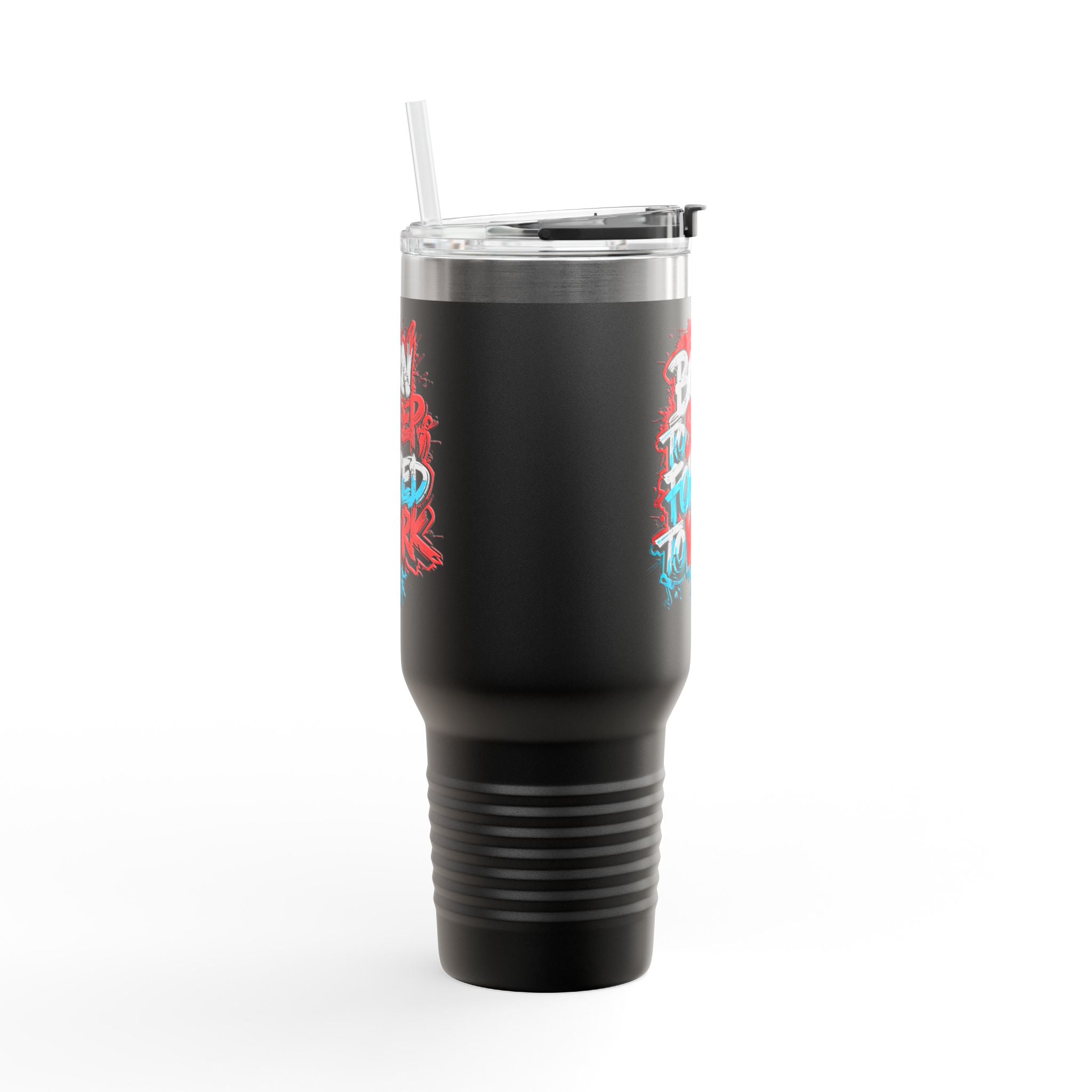 40oz Insulated Travel Mug — 'Born to Sleep, Forced to Work' Graffiti Design
