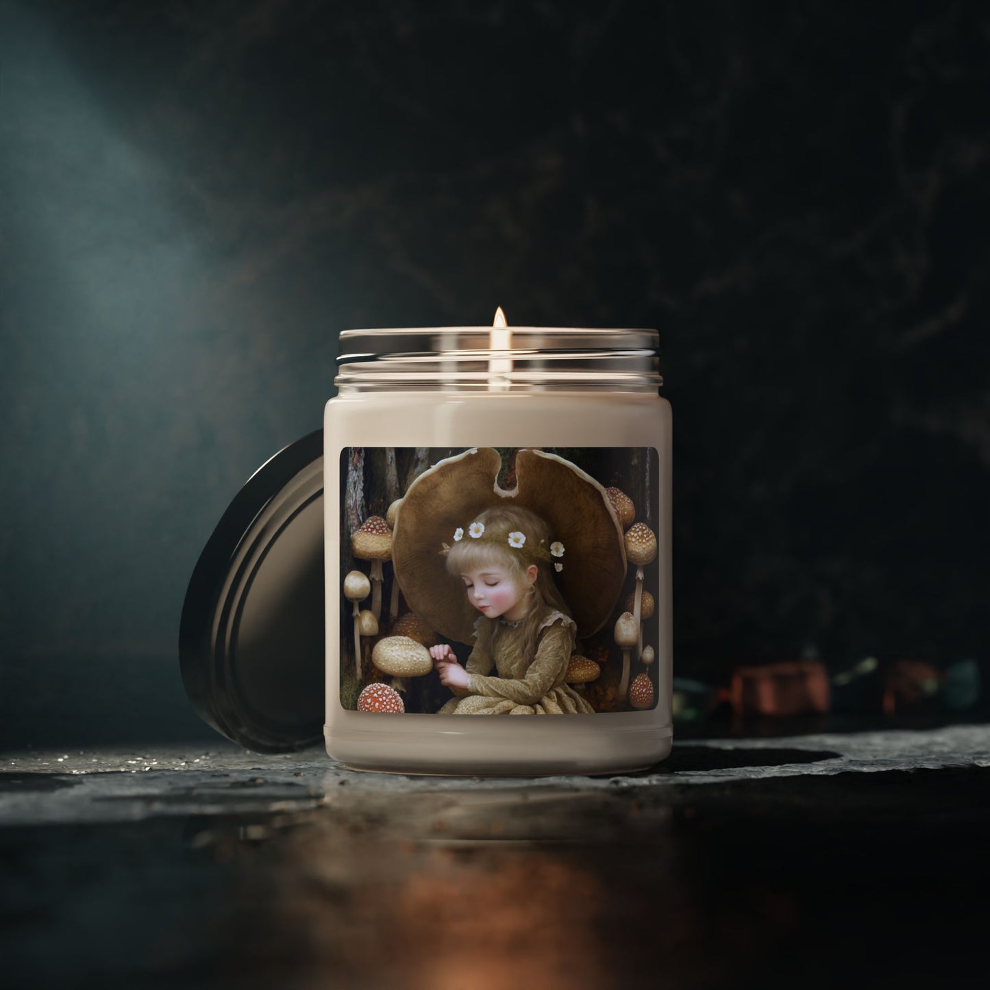 Mushroom Fairy Soy Candle — 9oz Scented Jar (Woodland Floral)