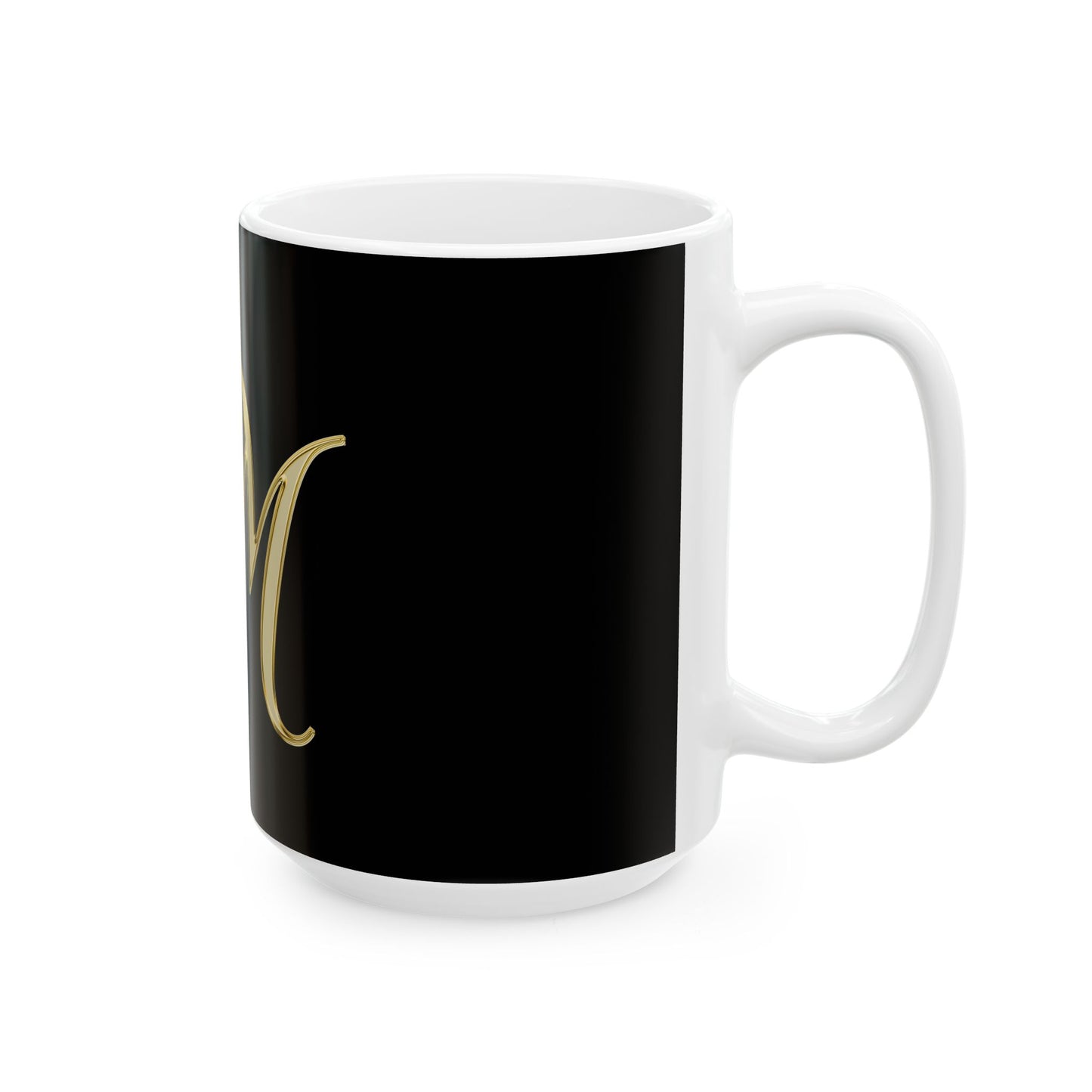 Gold Monogram 'M' Ceramic Mug – Elegant Initial Coffee Cup (11oz & 15oz)