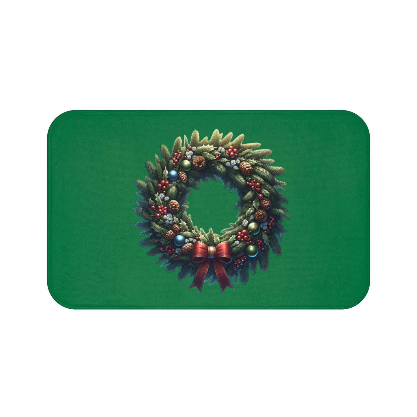 Christmas Wreath Bath Mat, Holiday Floor Rug, Seasonal Bathroom Decor, Festive Area Mat, Cozy Home Gift