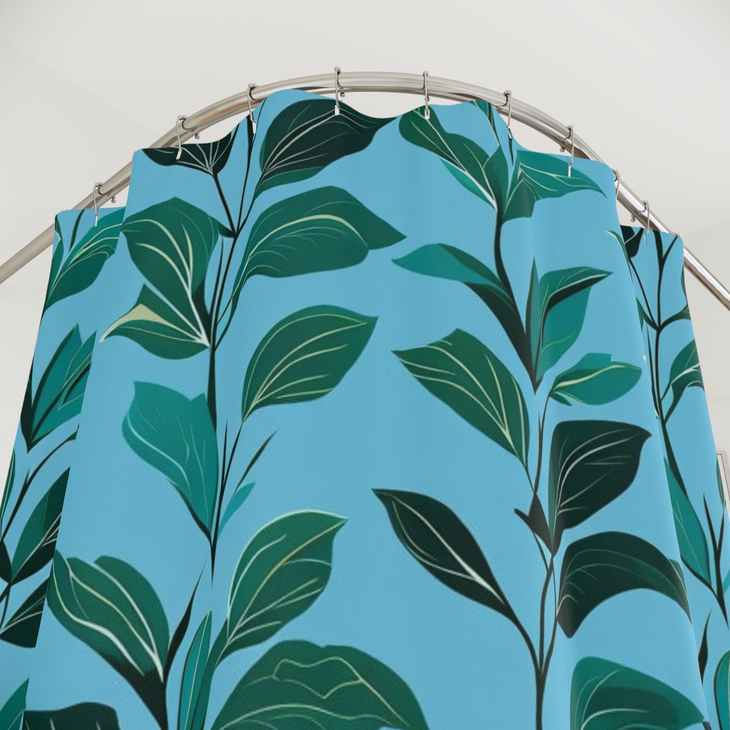 Botanical Leaf Shower Curtain — Teal Green Foliage Pattern for Modern Bathroom