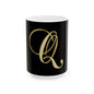 Gold Script Letter Q Mug — Elegant Monogram Ceramic Coffee Cup (11oz, 15oz)