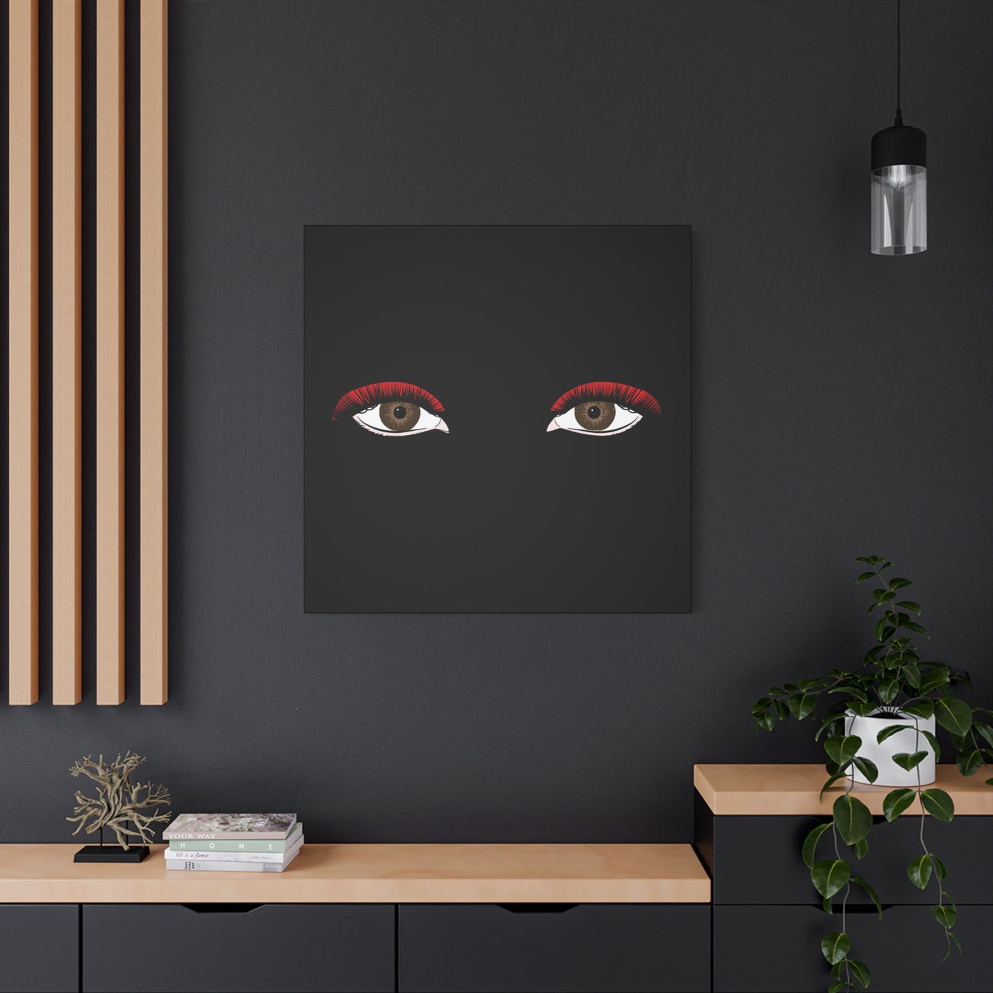 Red Lashes Wall Art Canvas — Glam Eyes Makeup Decor