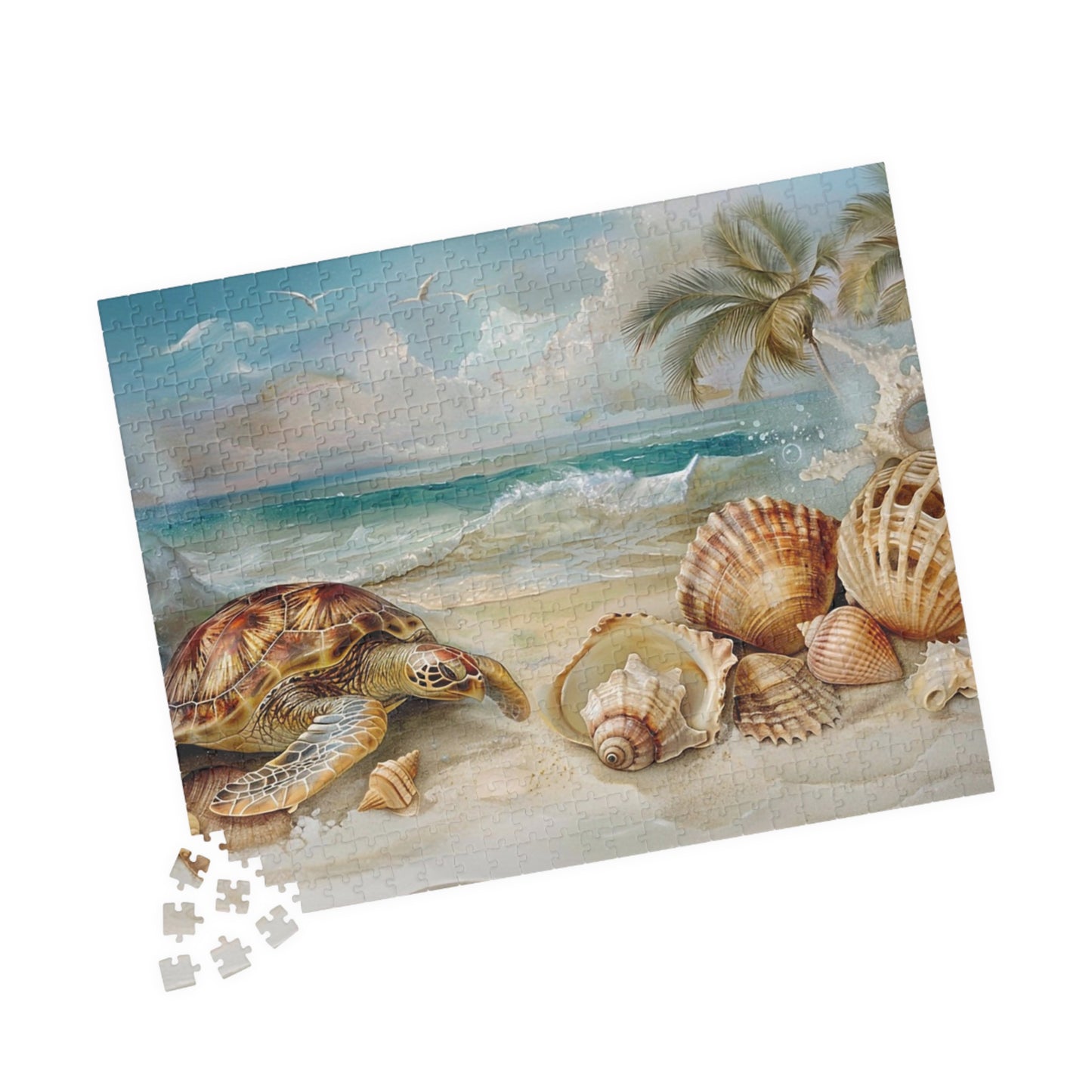 Seashells and Turtle Beach Scene Puzzle