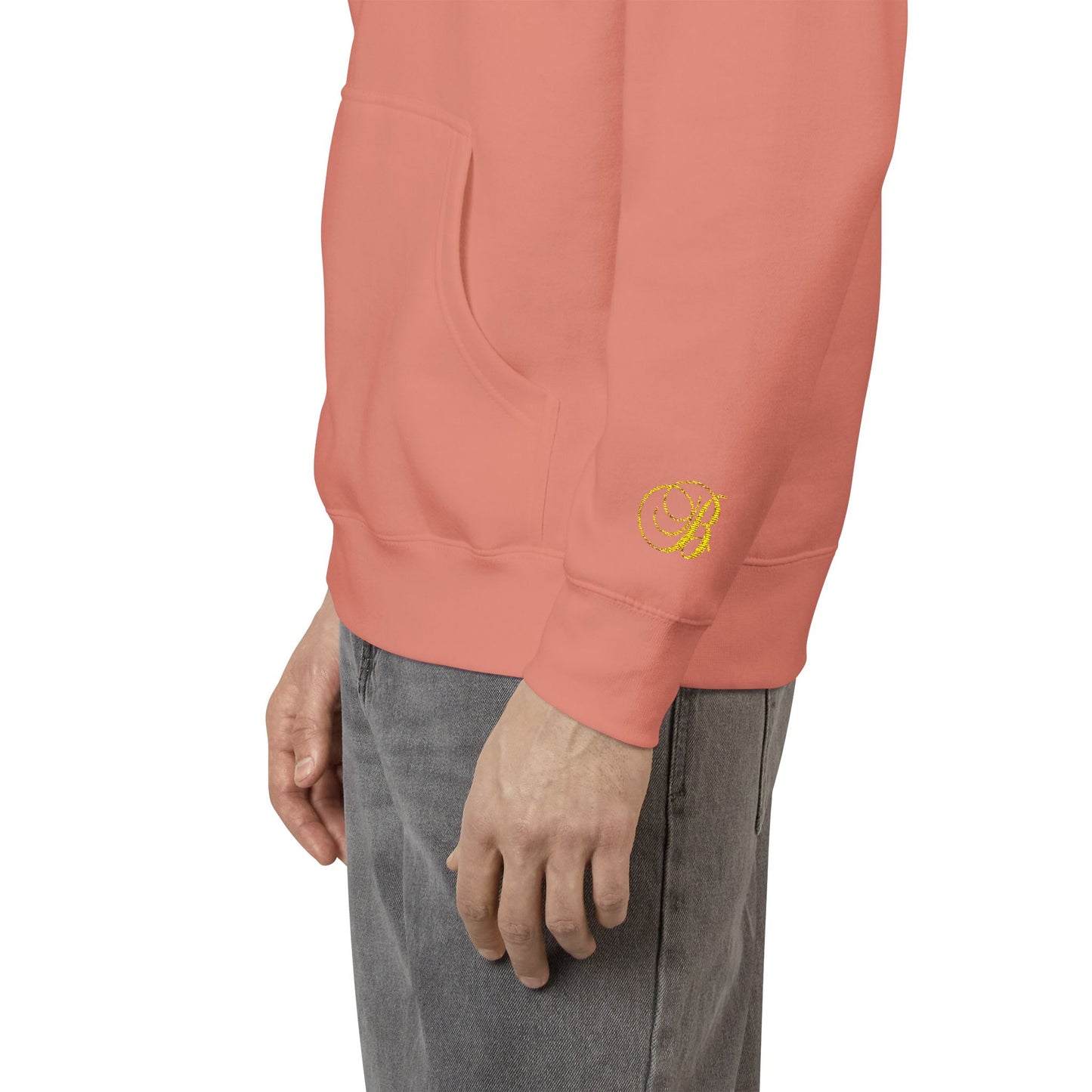 Coral Gold Floral Initial Hoodie — Monogram 'B' Casual Pullover