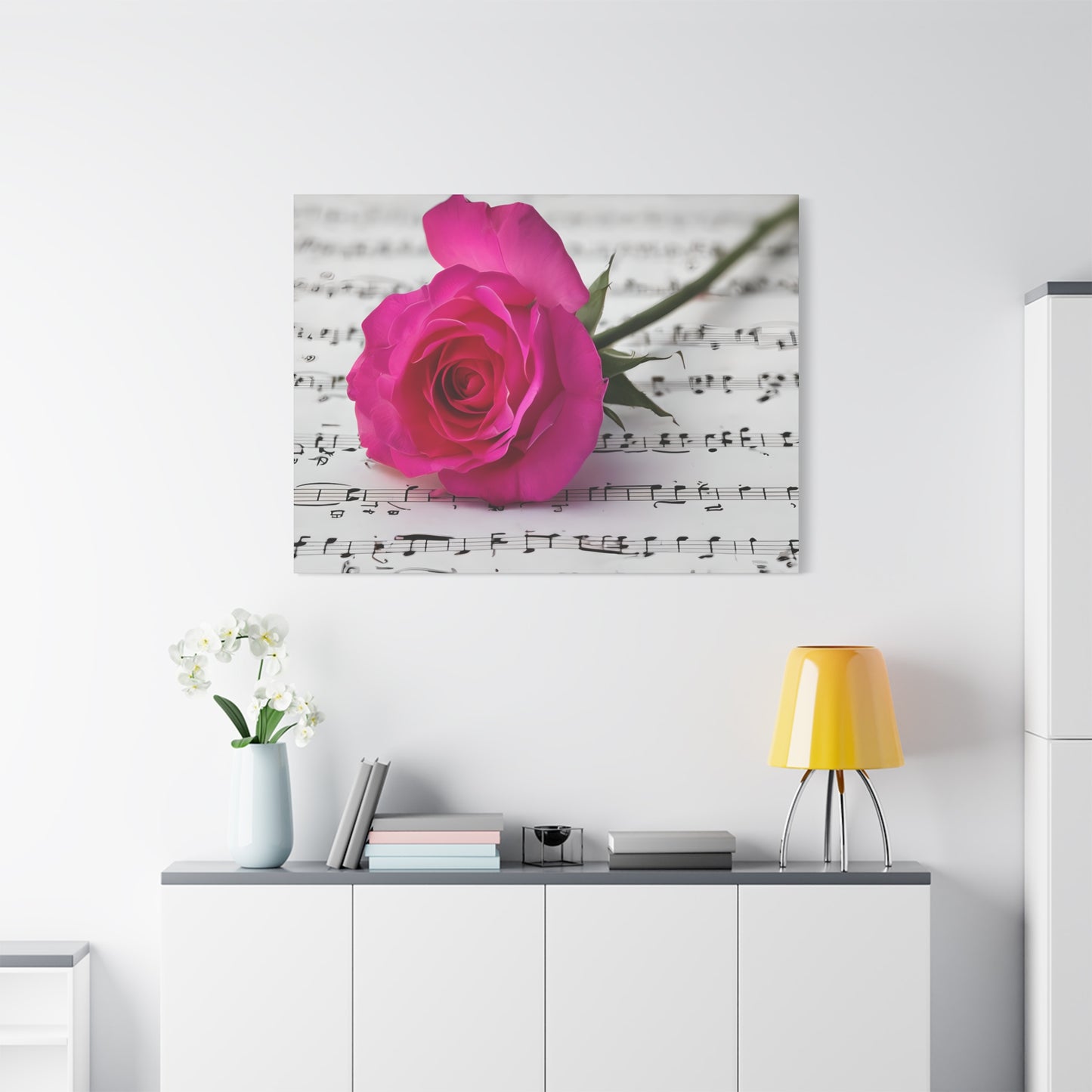 Stretched Canvas Art Print, Classic Rose on Sheet Music, Floral Wall Decor, Home Decoration, Gift for Music Lovers