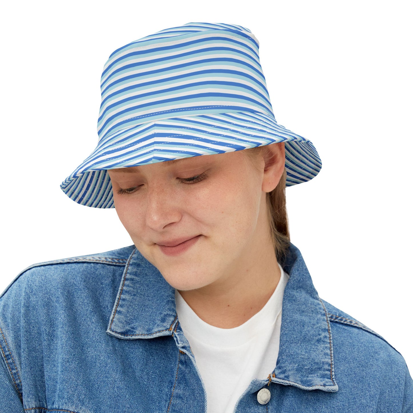 Blue Striped Bucket Hat — Nautical Summer Beach Sun Hat