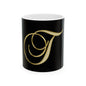 Gold Script Letter 'T' Ceramic Mug – Elegant Monogram Coffee Cup (11oz, 15oz)