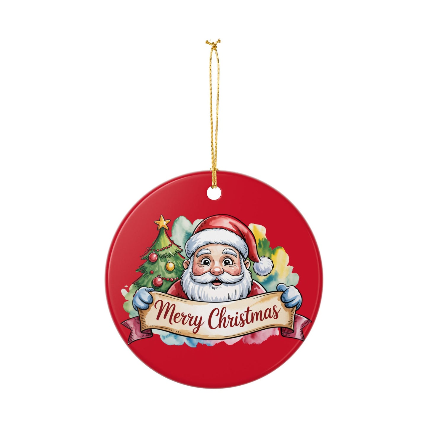 Santa Claus "Merry Christmas" Ceramic Ornament – Double-Sided Holiday Tree Decoration
