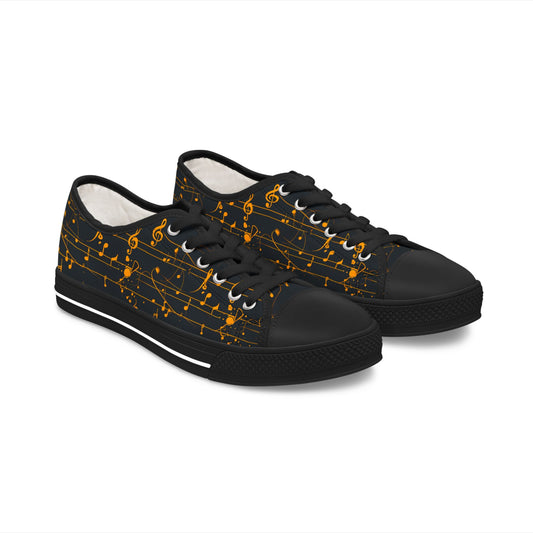 Low Top Sneakers — Black Gold Musical Notes Design