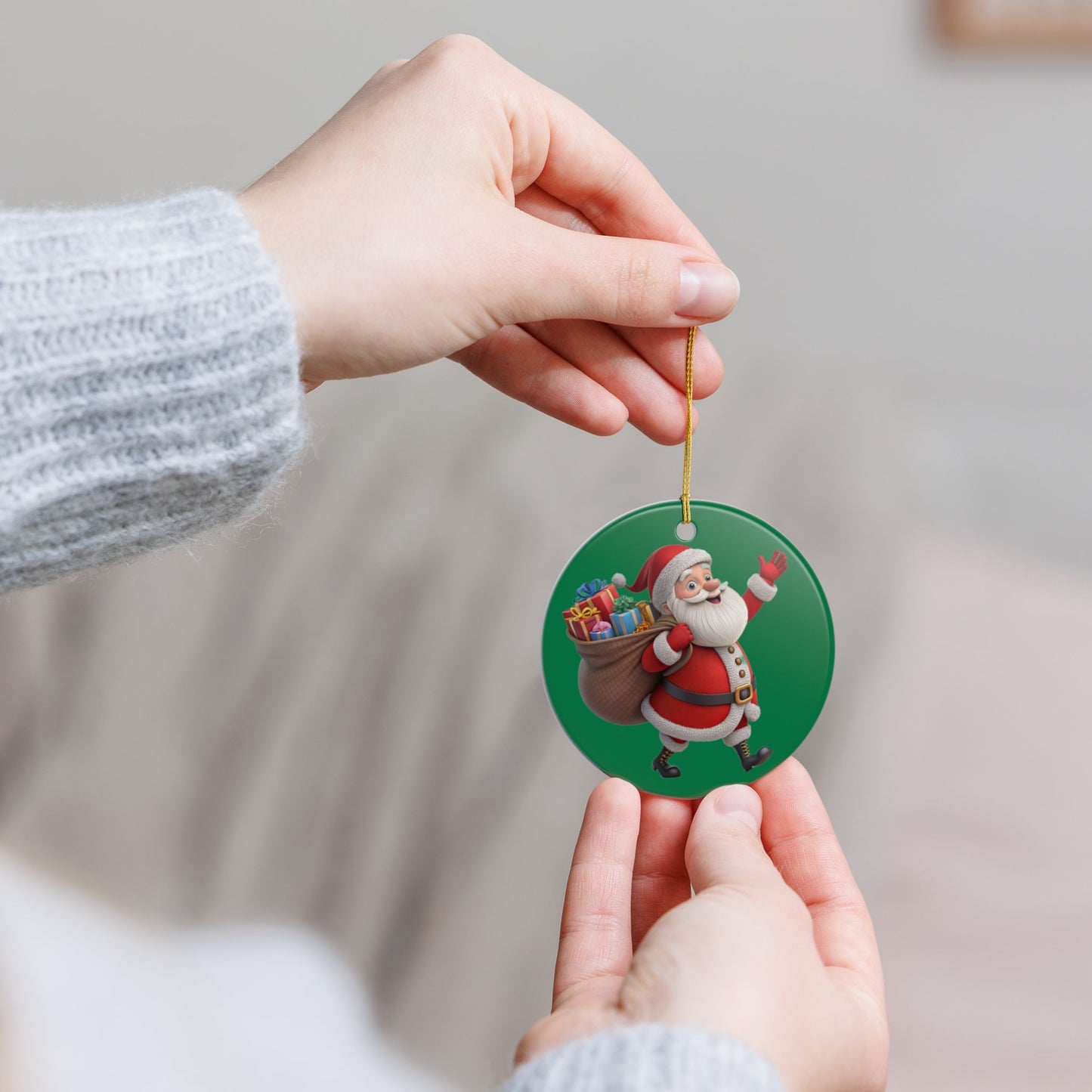 Santa Claus Ceramic Ornament – Double-Sided Christmas Tree Decoration
