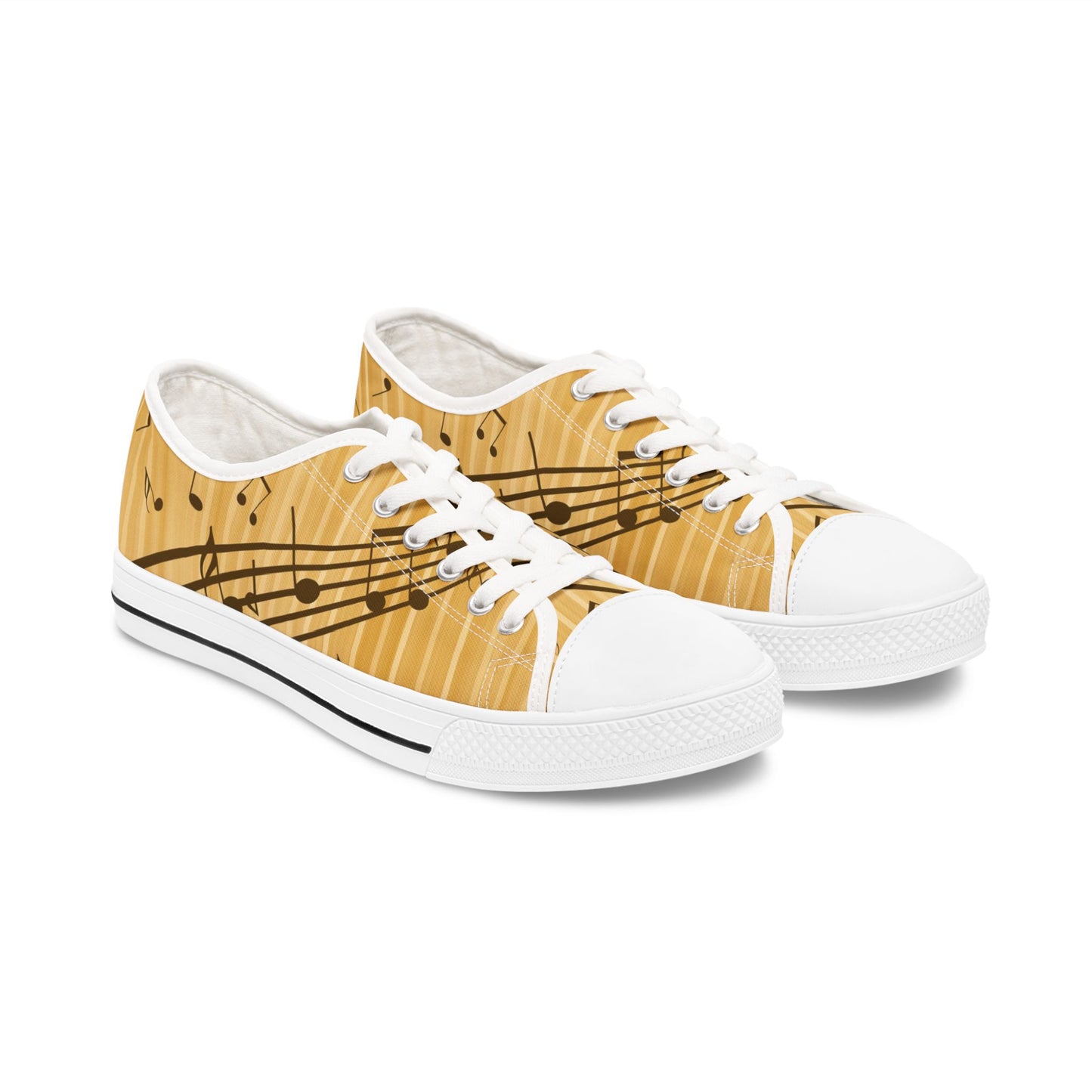 Music Notes Low Top Sneakers — Gold Staff & Notes Casual Canvas Shoes