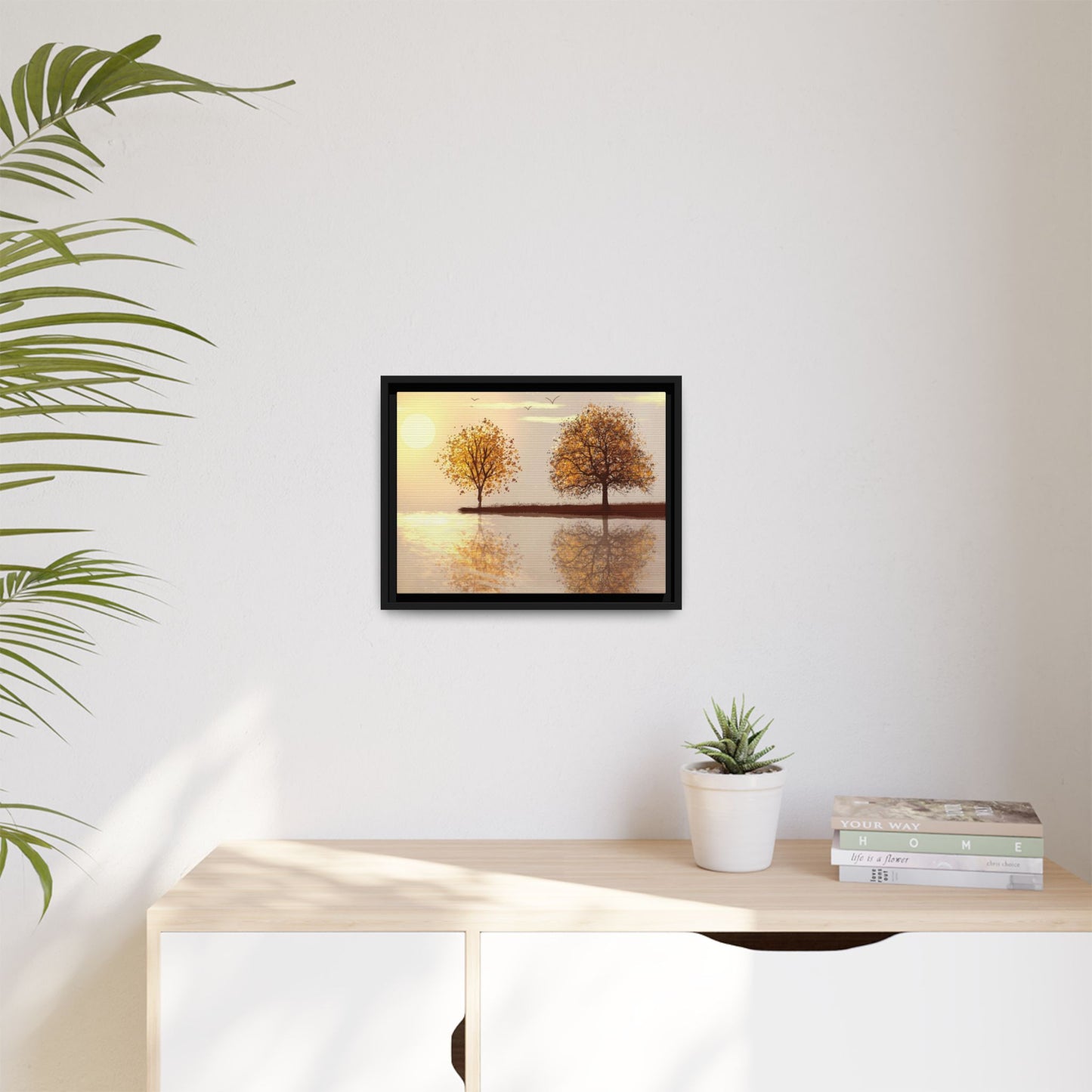 Framed Matte Canvas Wall Art — Golden Autumn Trees Reflection