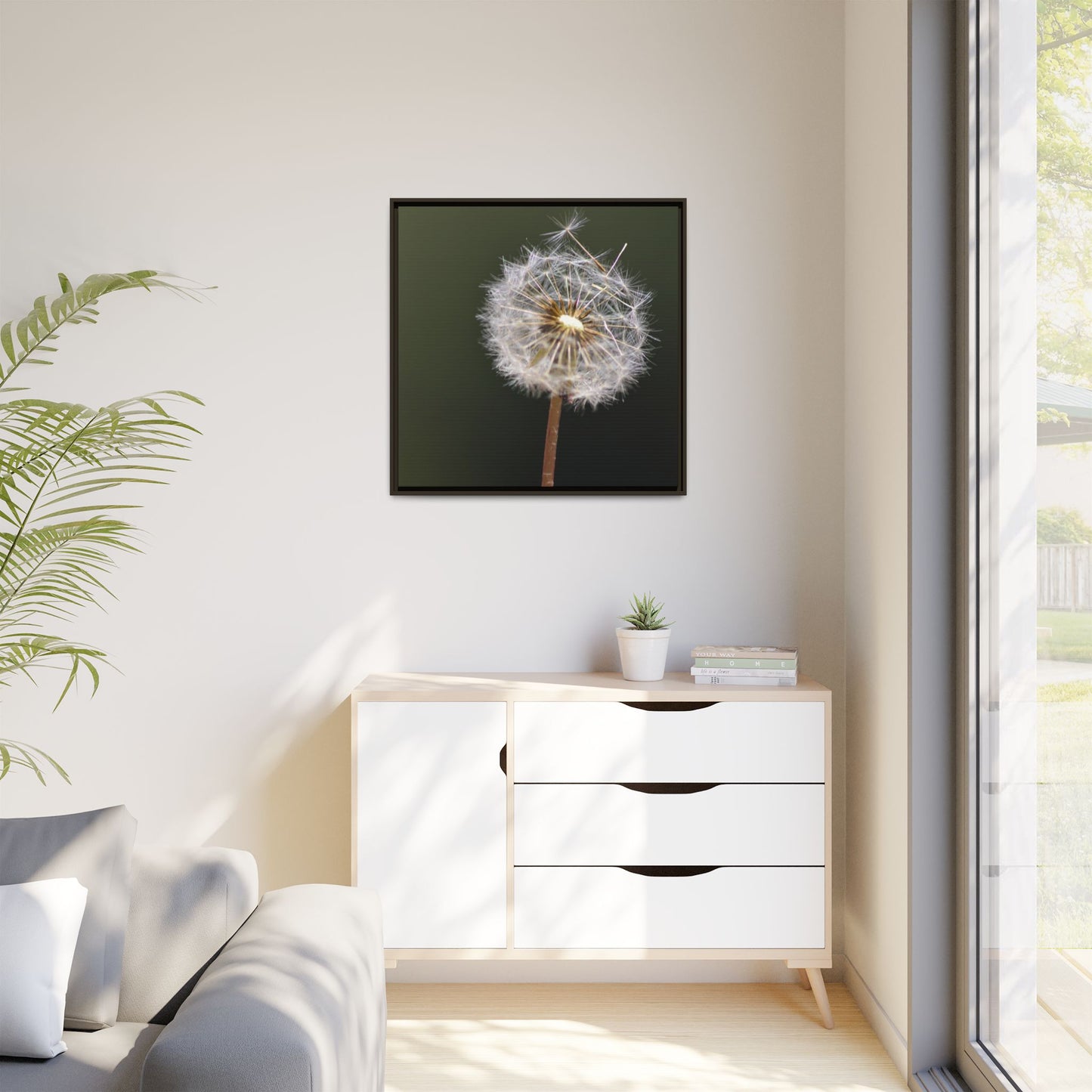 Framed Dandelion Canvas Print — Matte Botanical Wall Art