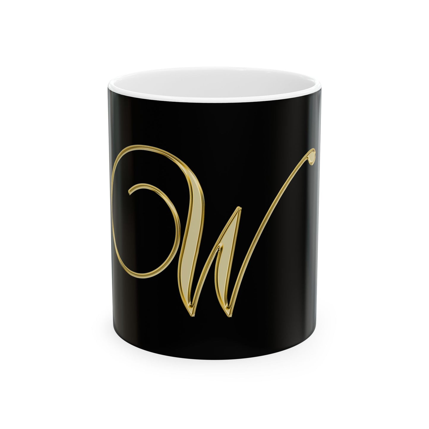 Gold Script 'W' Ceramic Mug – Elegant Monogram Coffee Cup (11oz/15oz)