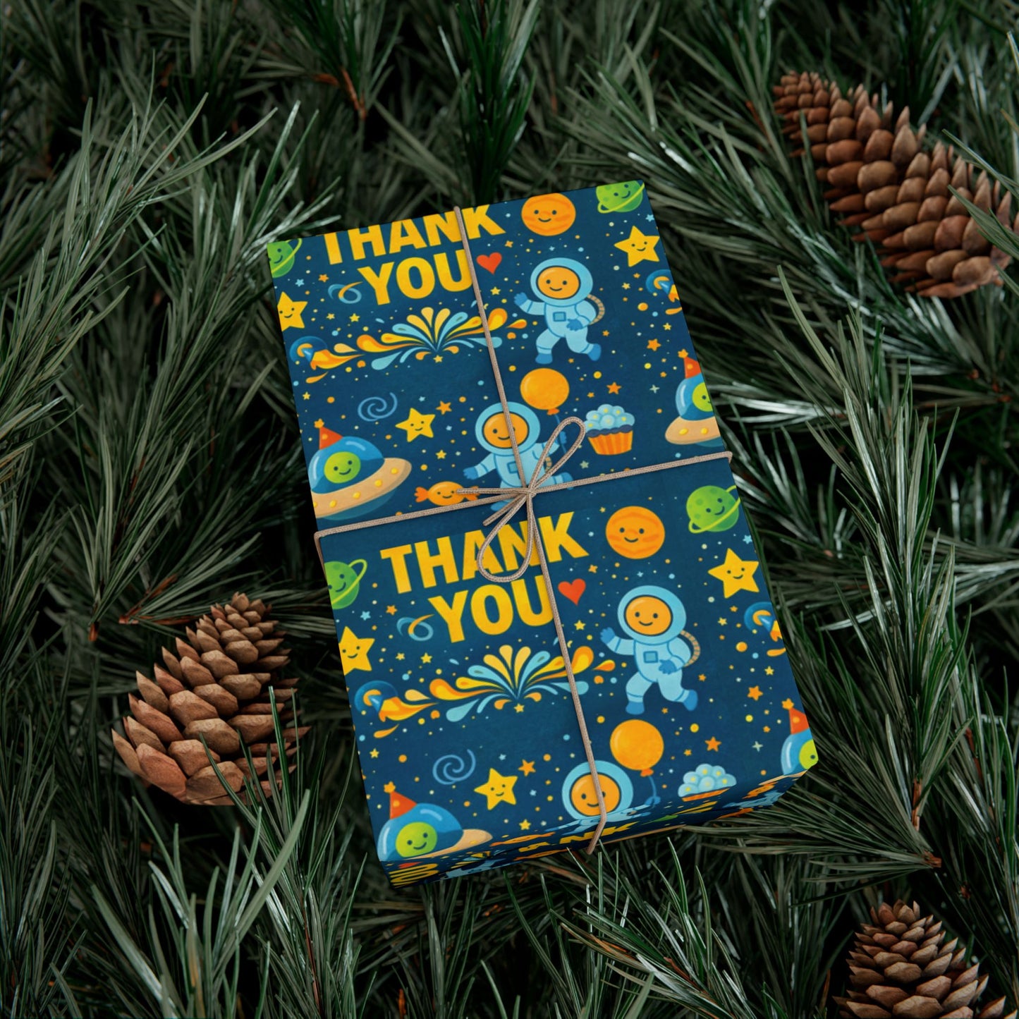 Gift Wrap Paper - 'Thank You' Space Party Pattern (Blue)