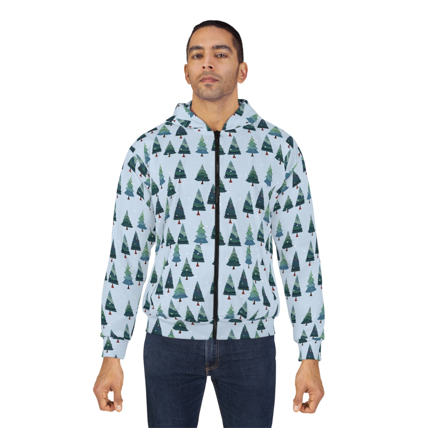Cozy Forest Hoodie, Unisex Zip Hoodie, Tree Design, Winter Fashion, Christmas Gift, Outdoor Adventure Wear