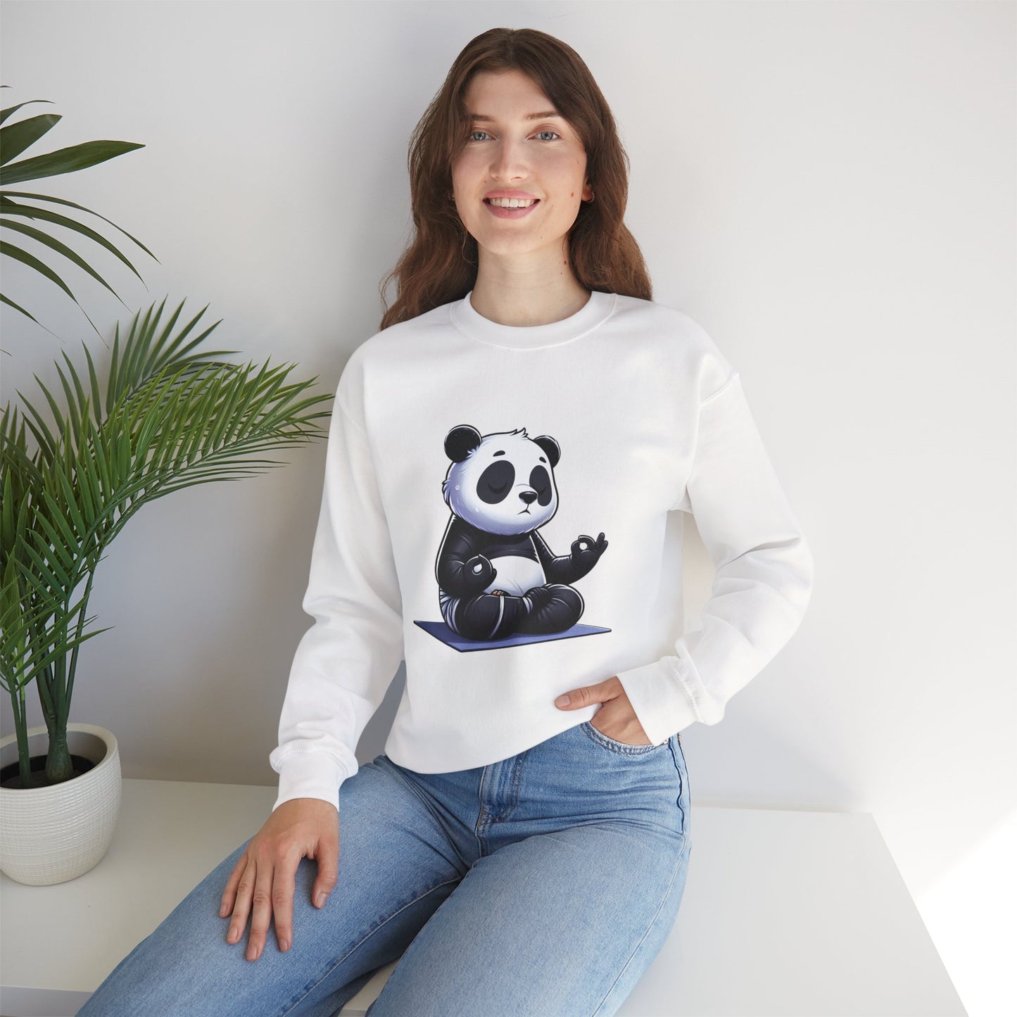 Crewneck Sweatshirt — Meditating Panda Graphic Cozy Pullover