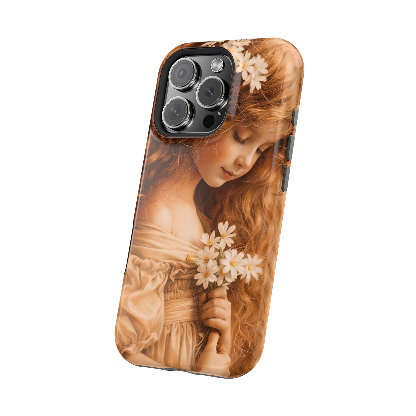 Vintage Floral Girl Magnetic Impact Phone Case — Protective iPhone Cover with Sepia Art