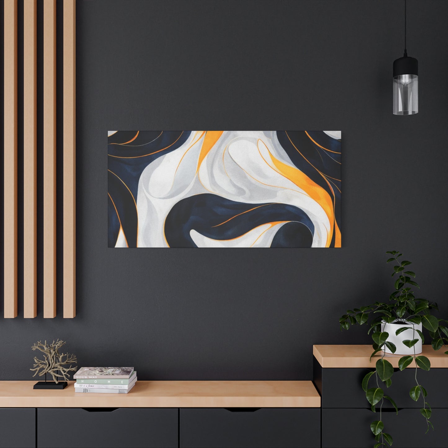 Abstract Navy & Gold Swirl Matte Canvas Wall Art