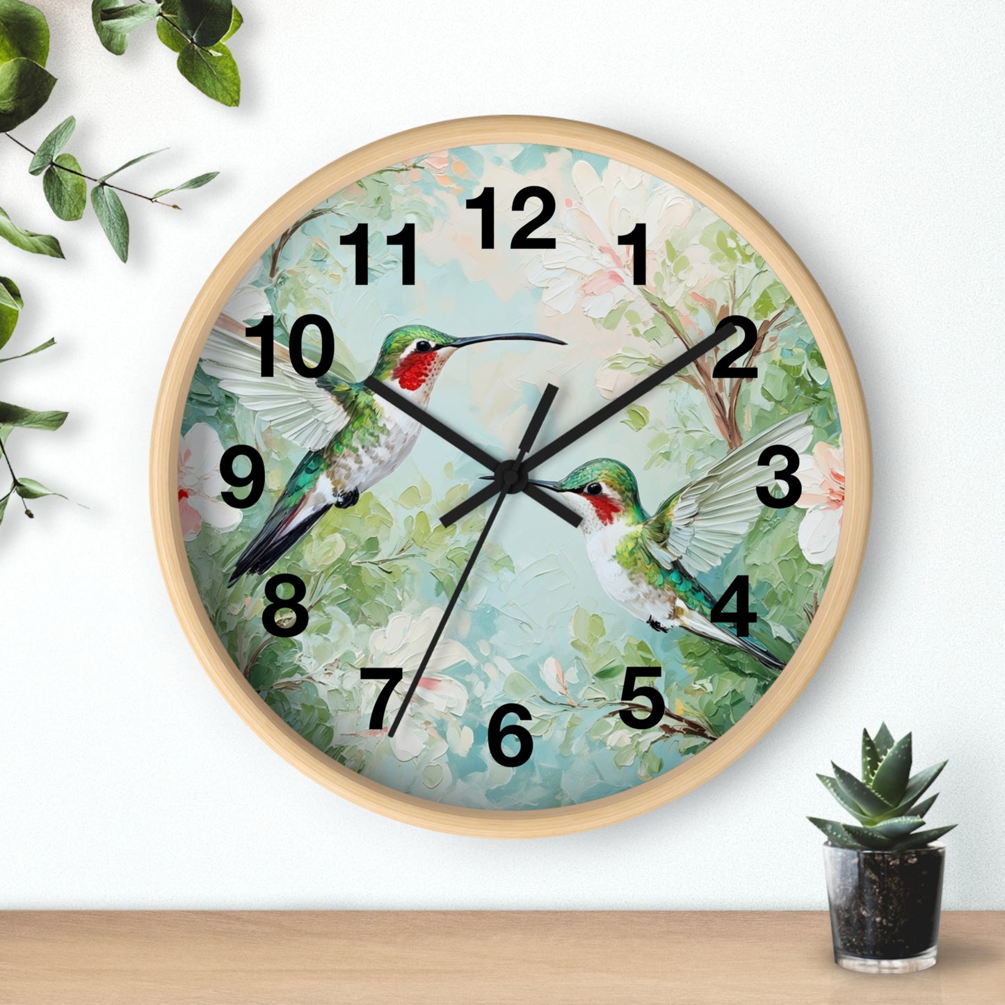 Ruby-throated Hummingbirds Wall Clock | Floral Nature Decor