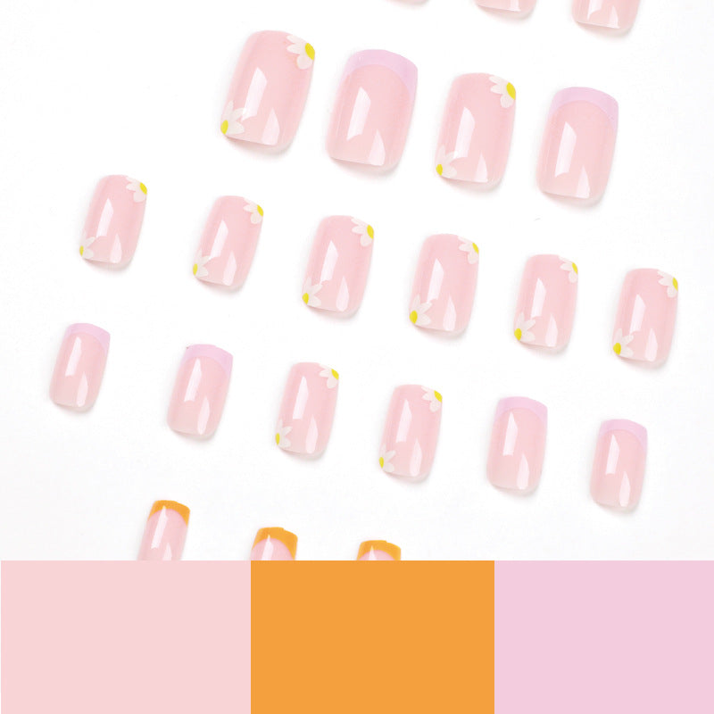 press on nails, French yellow purple edge flower removable manicure nails patch wholesale fake nails nails piece – Image 4