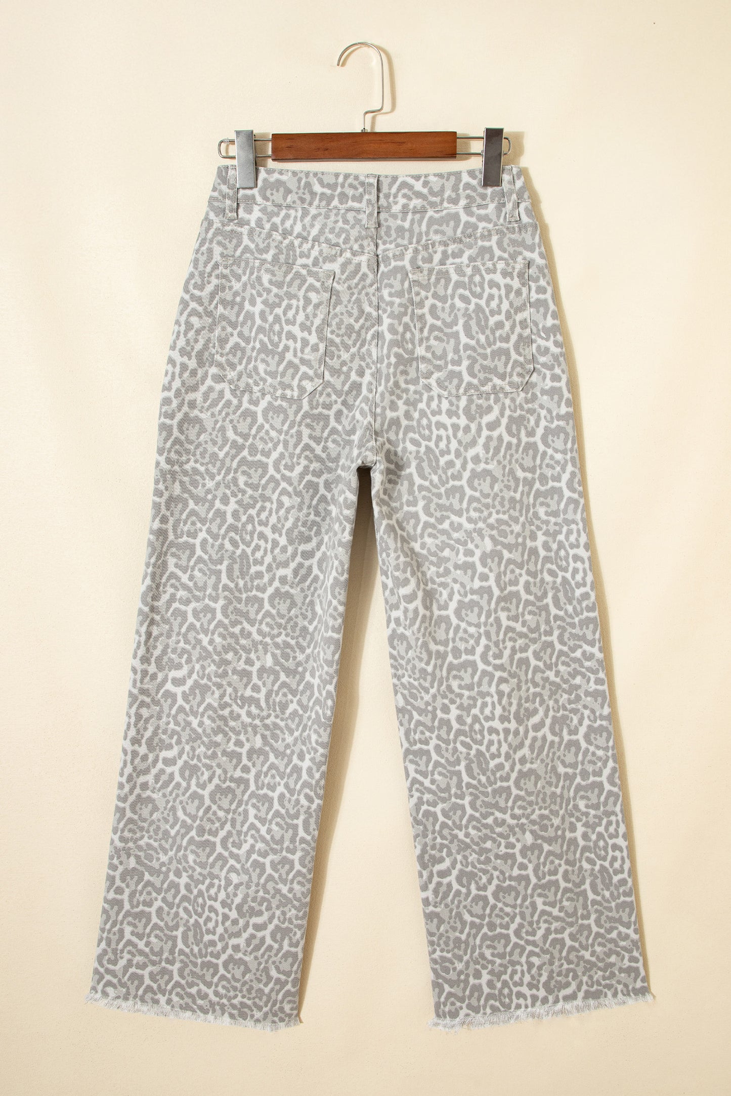 Gray Leopard Frayed Edge Wide Leg High Waist Jeans
