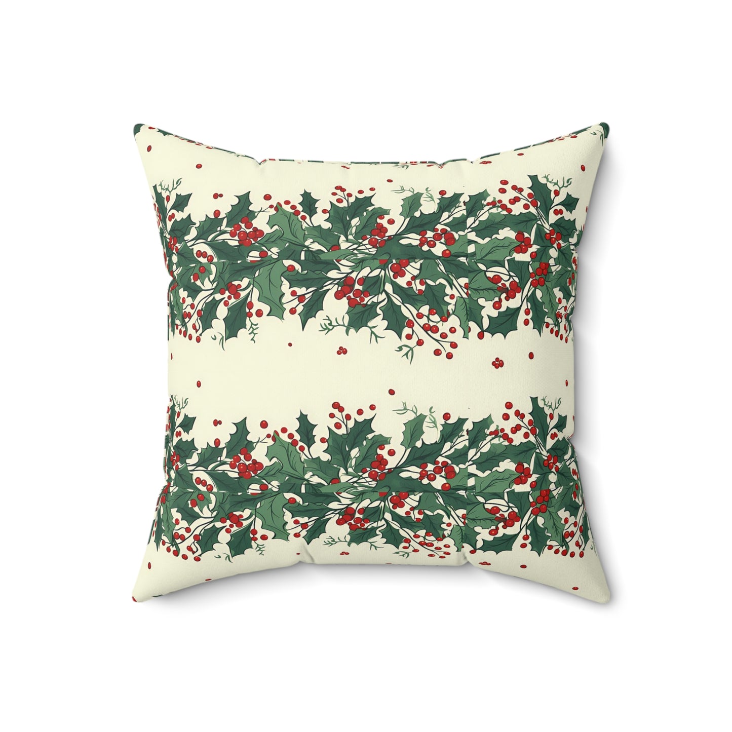 Holiday Holly Pattern Pillow — Festive Red & Green Decorative Throw Pillow